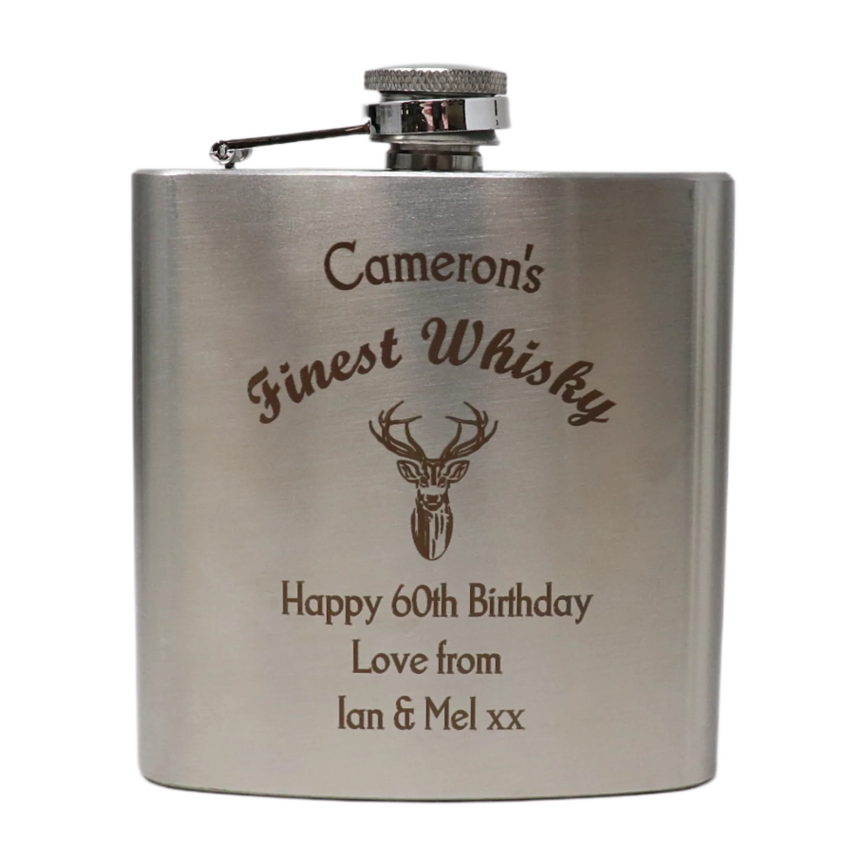 Personalised Silver Hip Flask - Finest Whisky Design