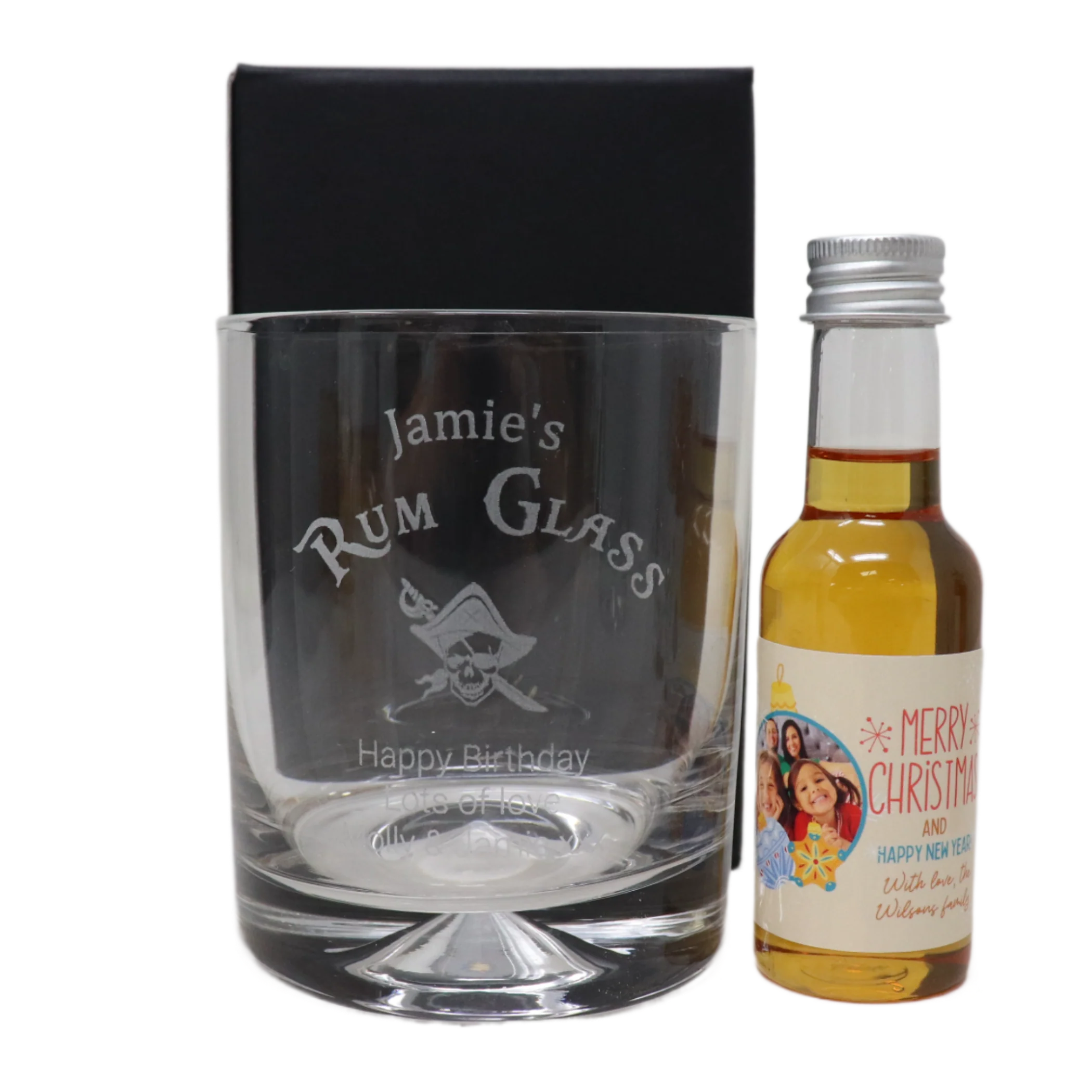 Engraved Rum Glass Tumbler & Personalised Christmas Photo Spiced Rum - Image 2