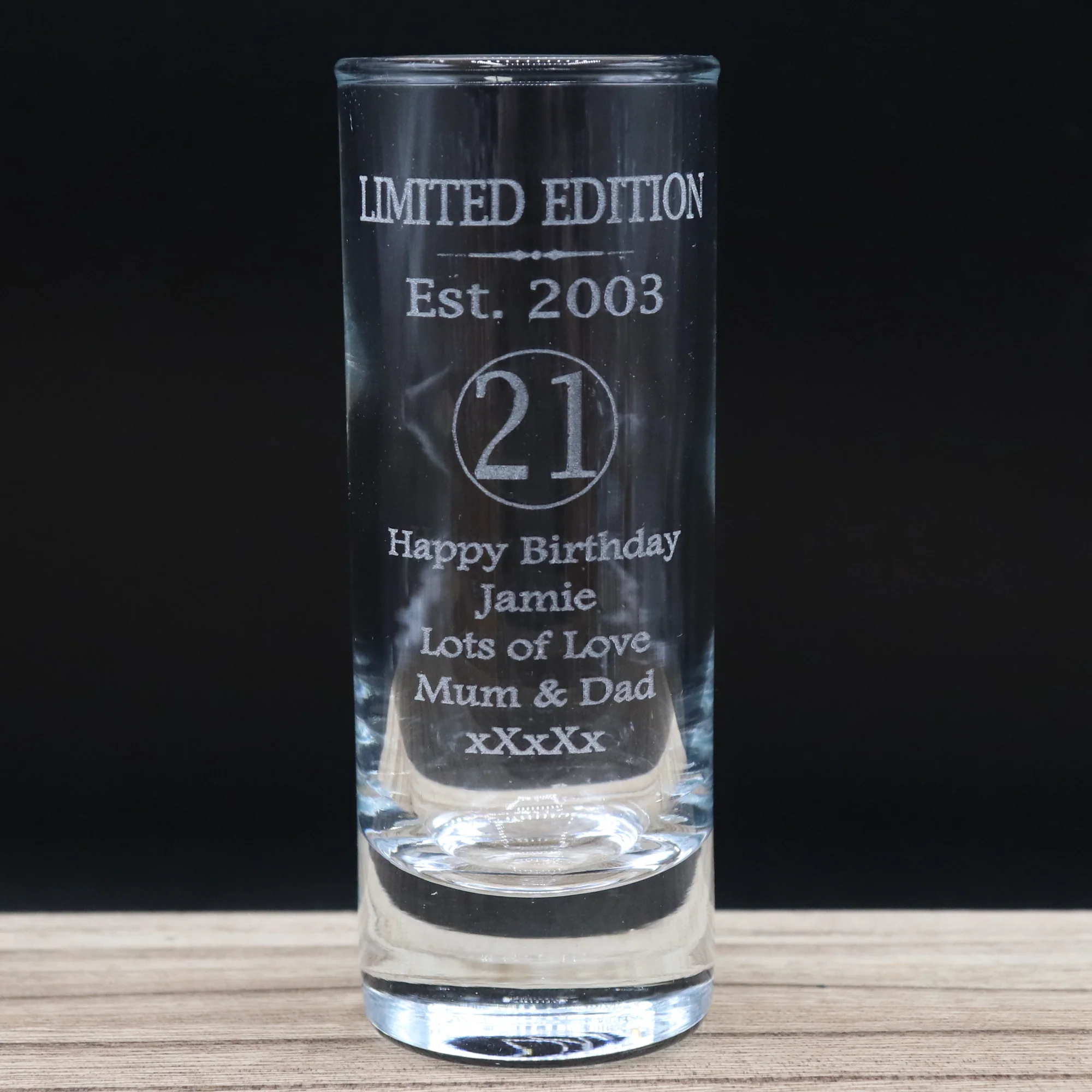 Personalised 21st Birthday Est 2003 Limited Edition Shot Glass & Gold Initial Miniature Alcohol Bottle - Image 3