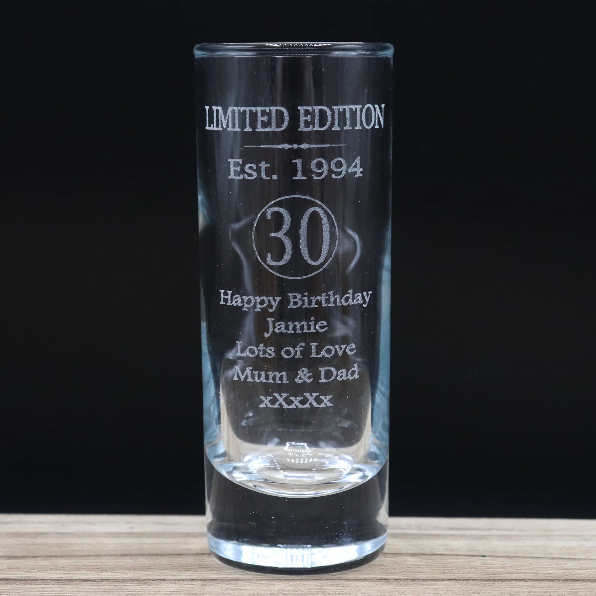 Personalised 30th Birthday Est 1994 Limited Edition Shot Glass & Gold Initial Miniature Alcohol Bottle - Image 4