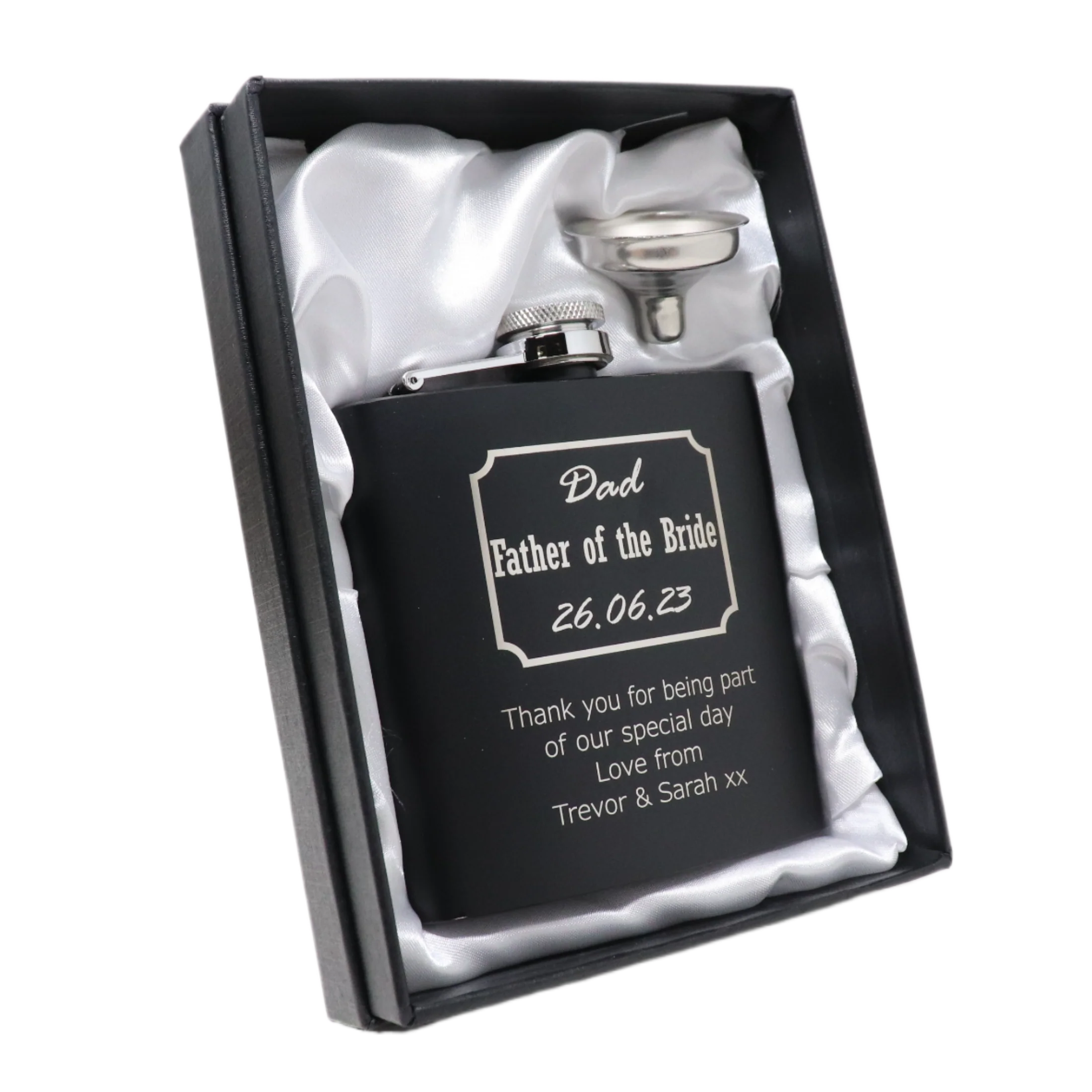 Personalised Black Hip Flask - Best Man Wedding Design - Image 3