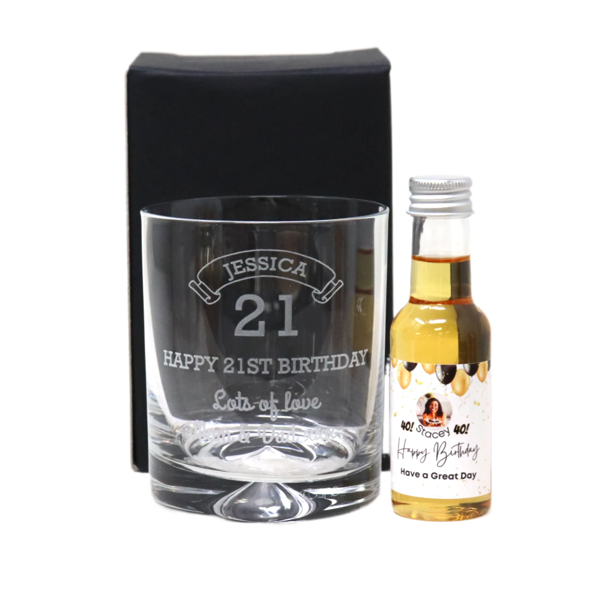 Personalised Birthday Age Glass Tumbler & Balloons Photo Miniature Alcohol Gift Set - Image 4