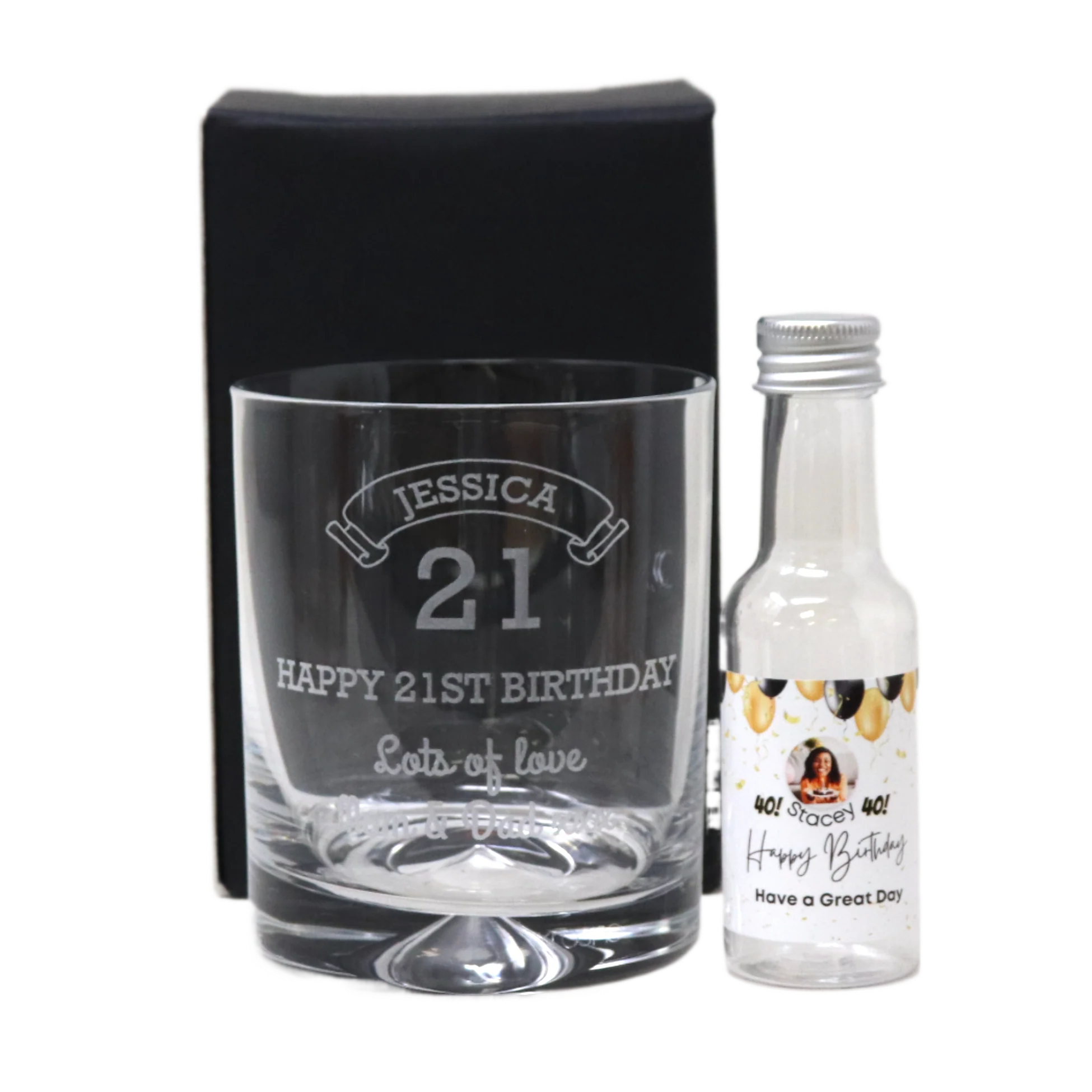 Personalised Birthday Age Glass Tumbler & Balloons Photo Miniature Alcohol Gift Set - Image 5