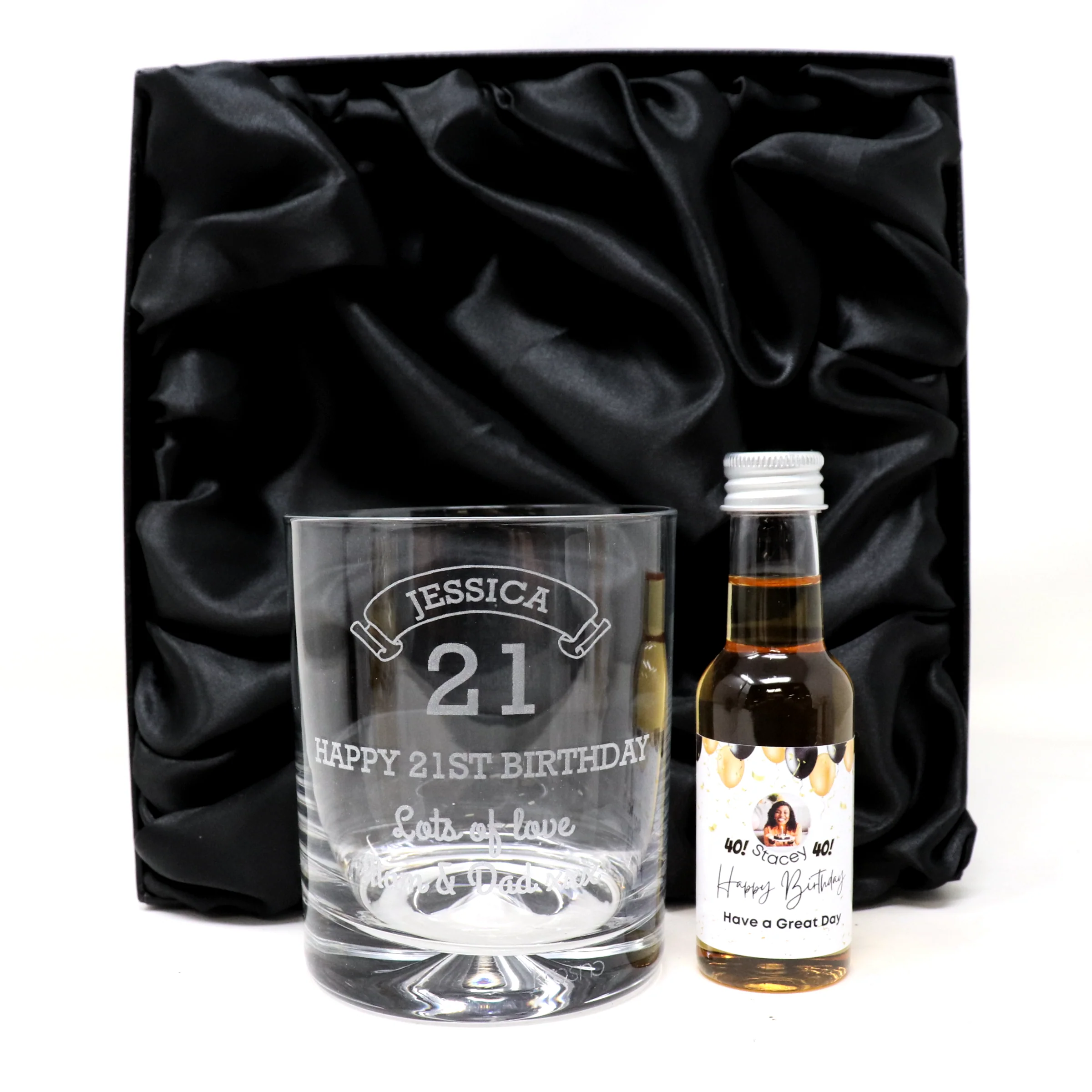 Personalised Birthday Age Glass Tumbler & Balloons Photo Miniature Alcohol Gift Set - Image 6