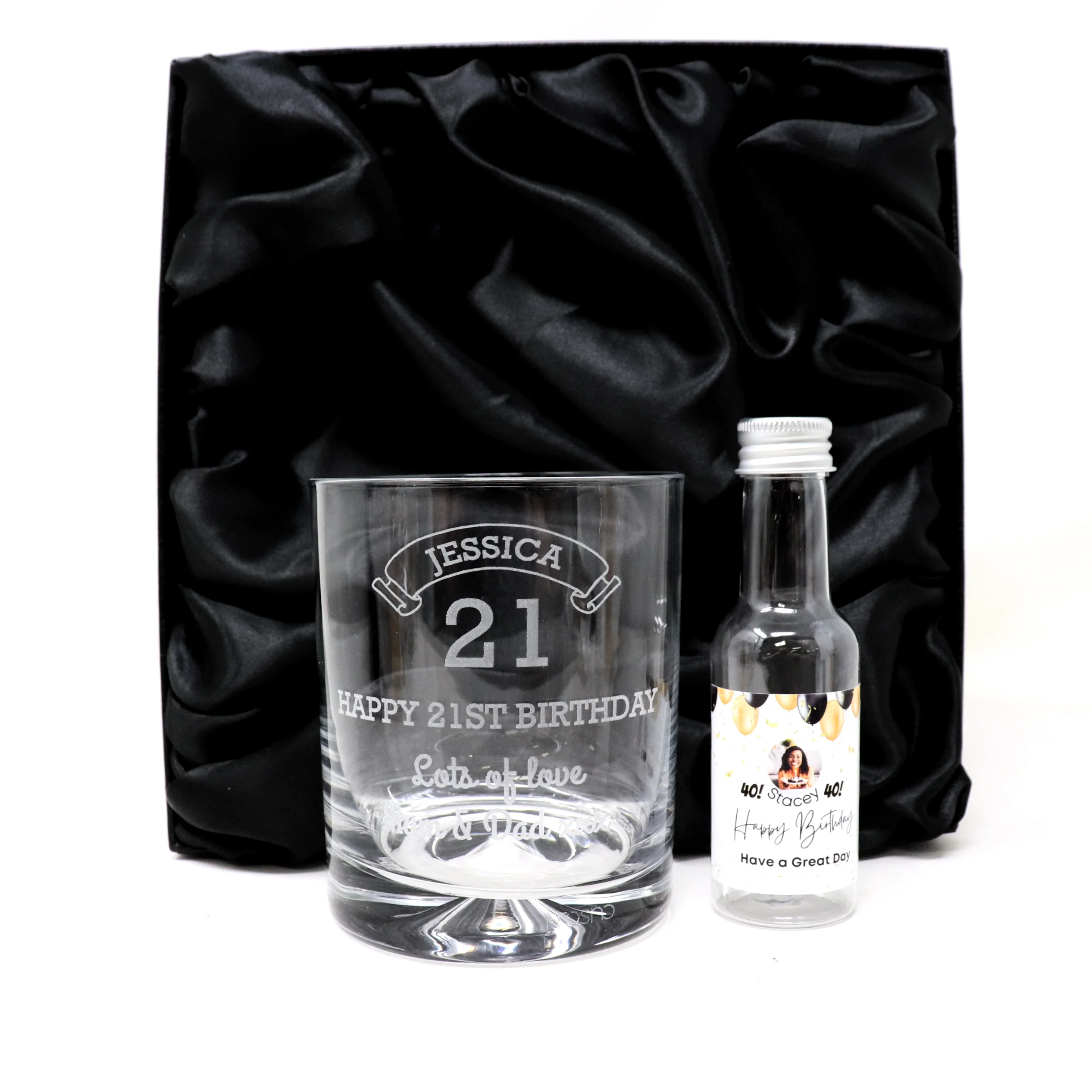 Personalised Birthday Age Glass Tumbler & Balloons Photo Miniature Alcohol Gift Set - Image 7