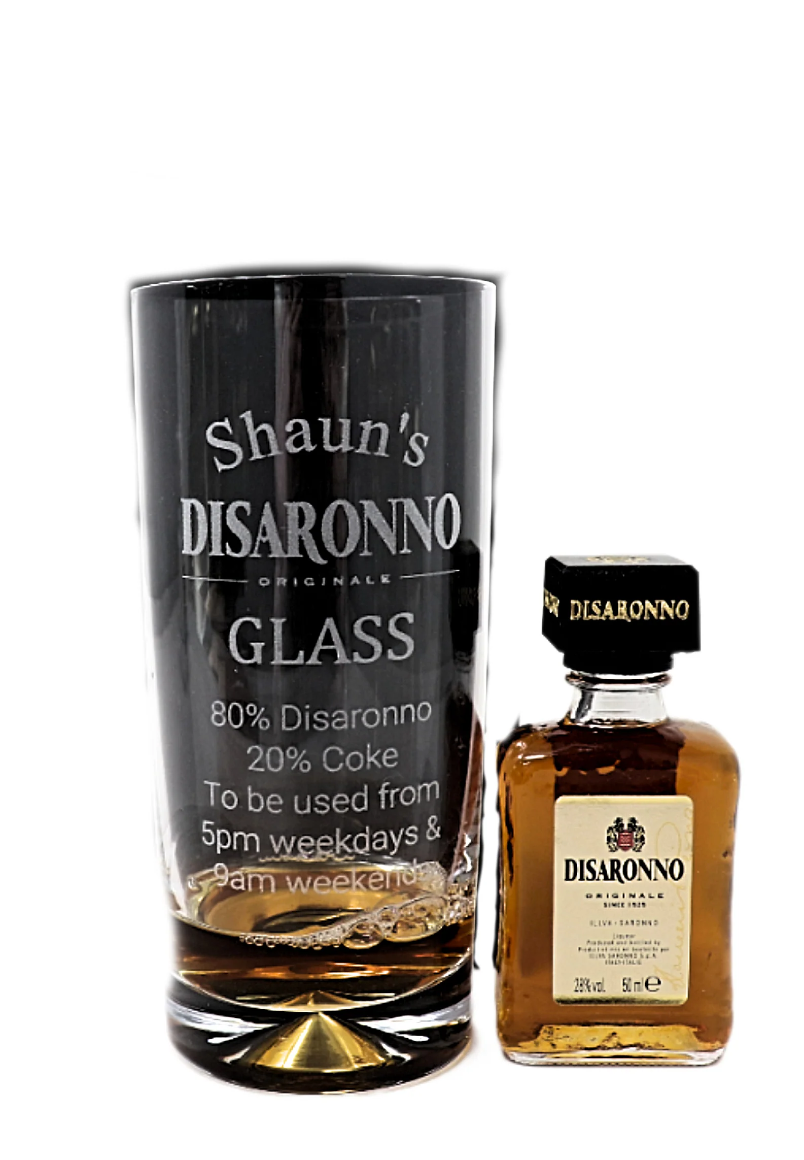 Personalised Engraved Highball Glass & Miniature Alcohol Gift Set  - Disaronno % Design - Image 6