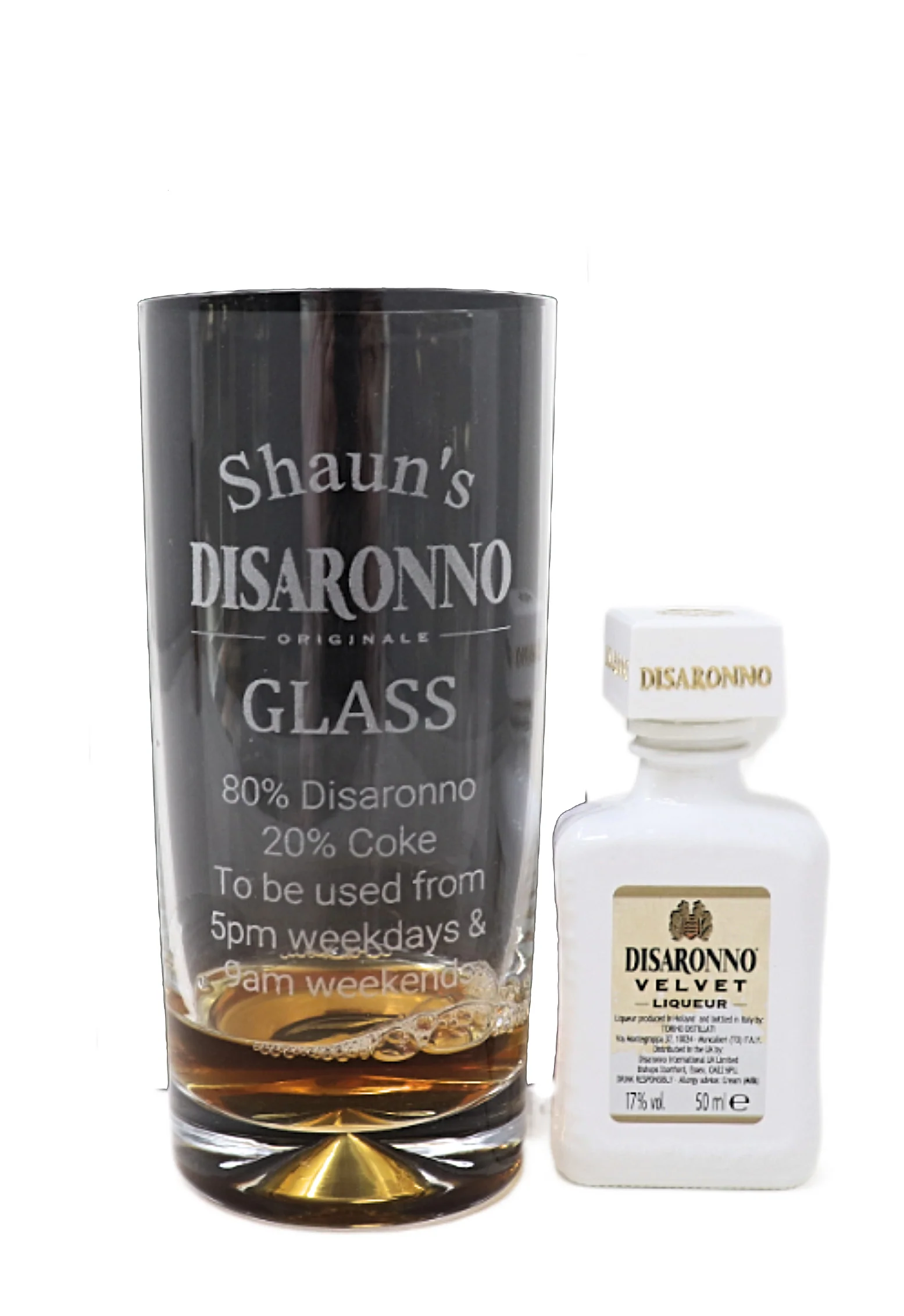 Personalised Engraved Highball Glass & Miniature Alcohol Gift Set  - Disaronno % Design - Image 7