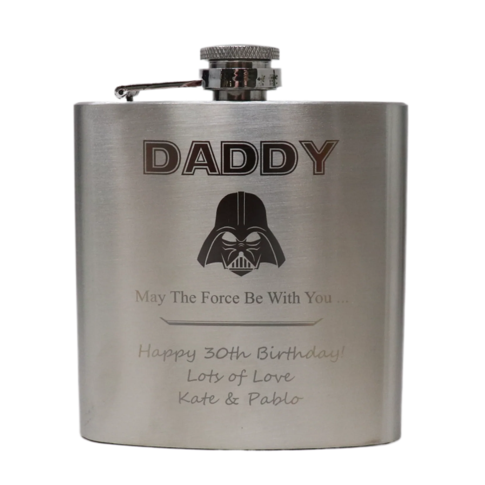Personalised Silver Hip Flask - Stars Wars Darth Vader Design