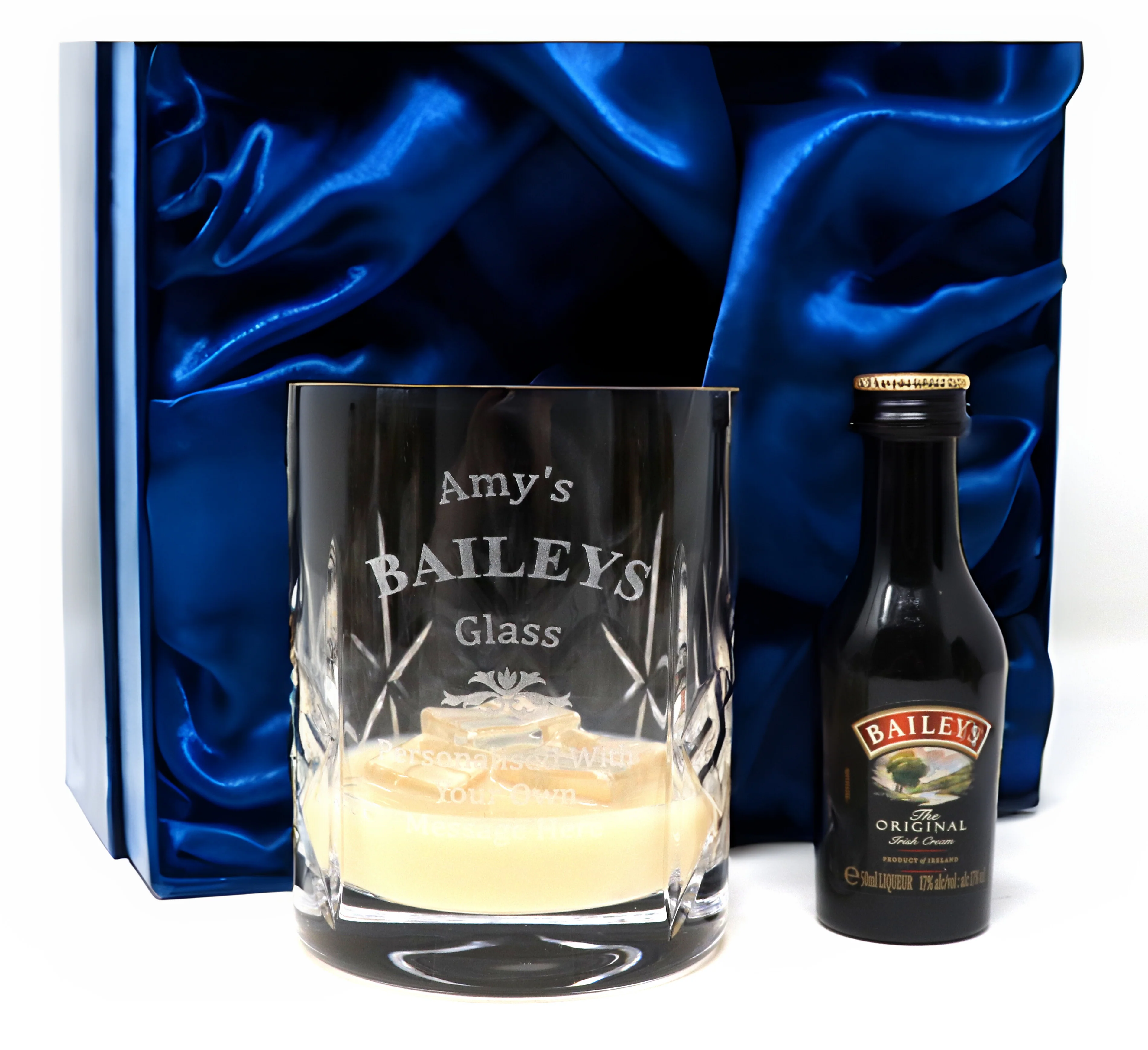 Personalised Crystal Glass Tumbler & Miniature Gift Set - Baileys Design - Image 4