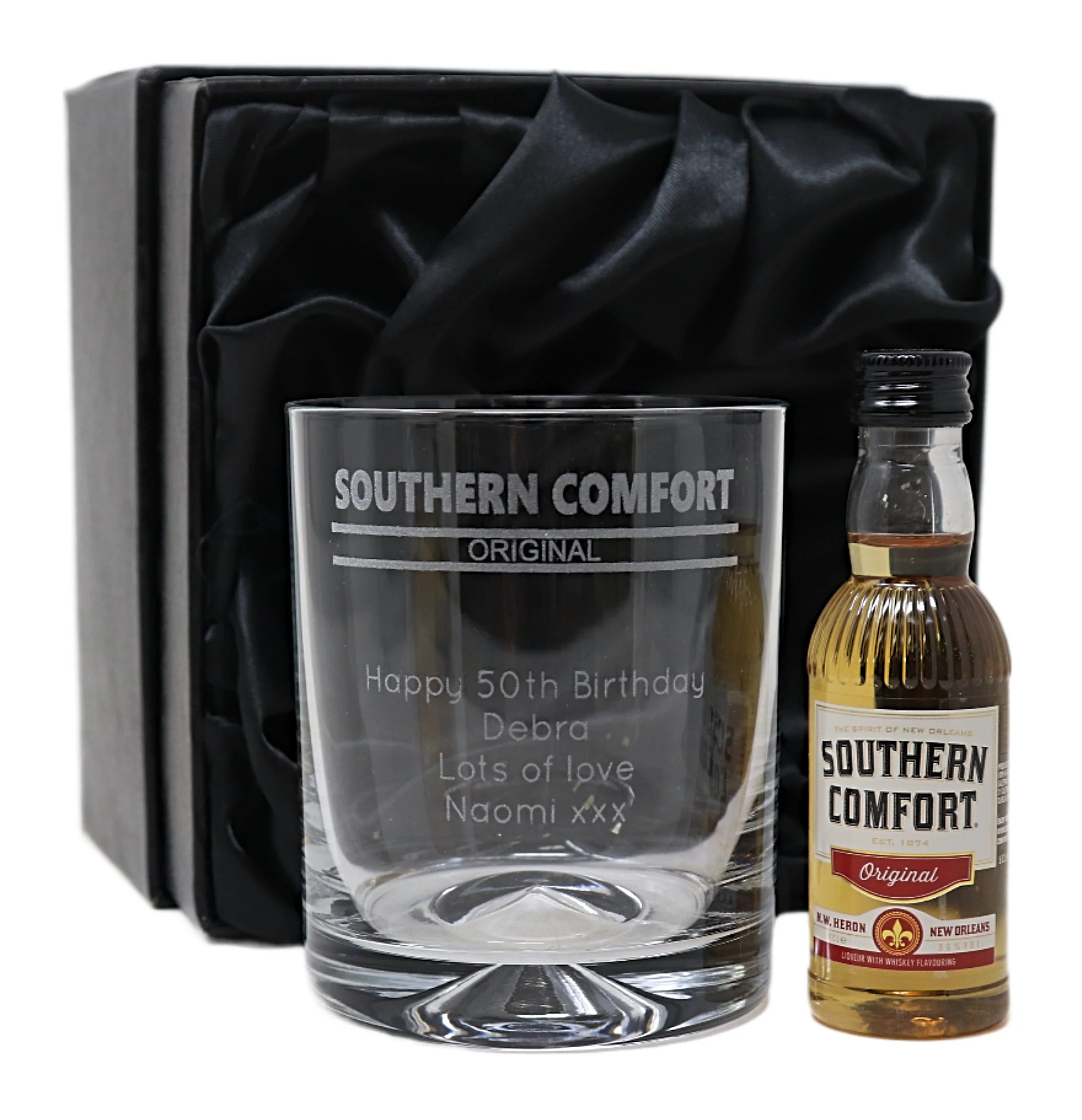 Personalised Glass Tumbler & Miniature - Southern Comfort Banner Design - Image 3