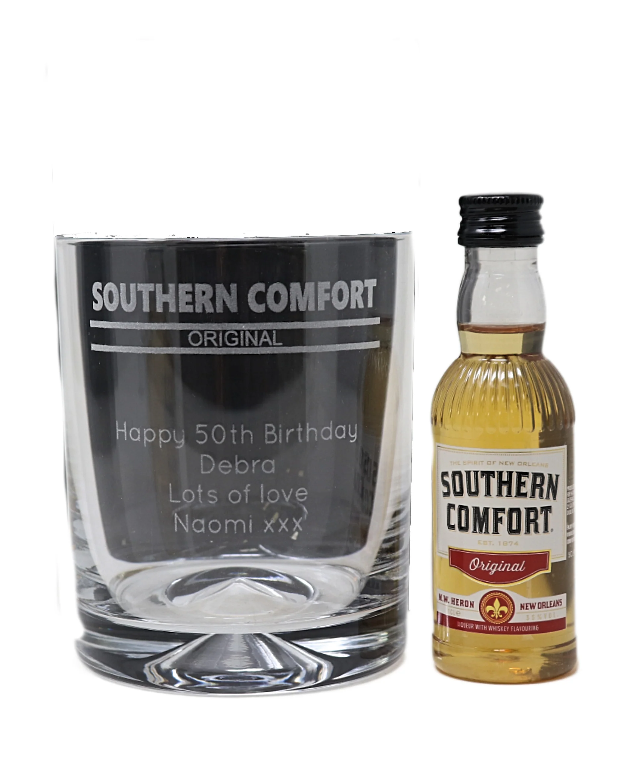 Personalised Glass Tumbler & Miniature - Southern Comfort Banner Design - Image 4