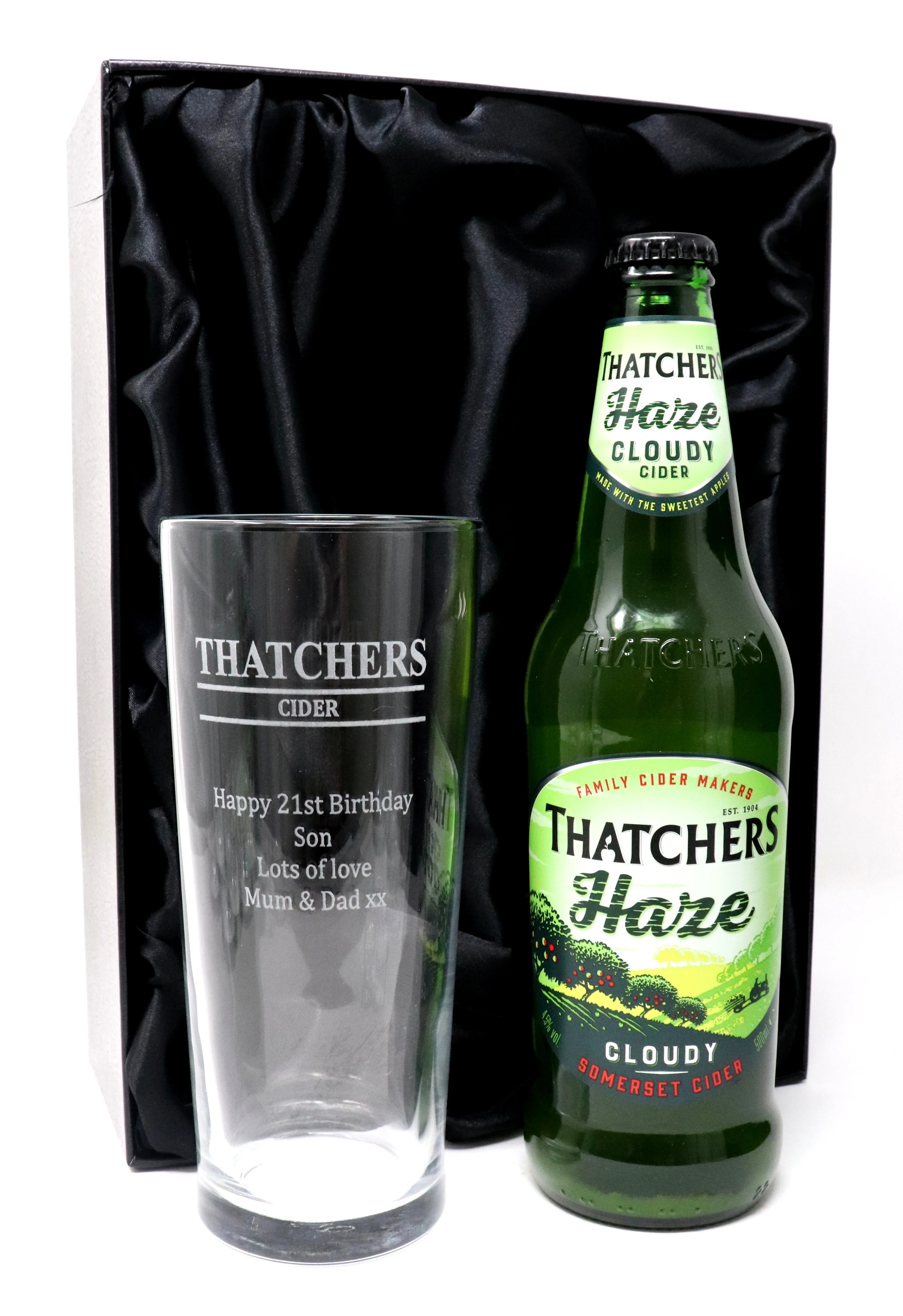 Personalised Pint Glass & Cider Gift Set - Thatchers Cider Design - Image 3