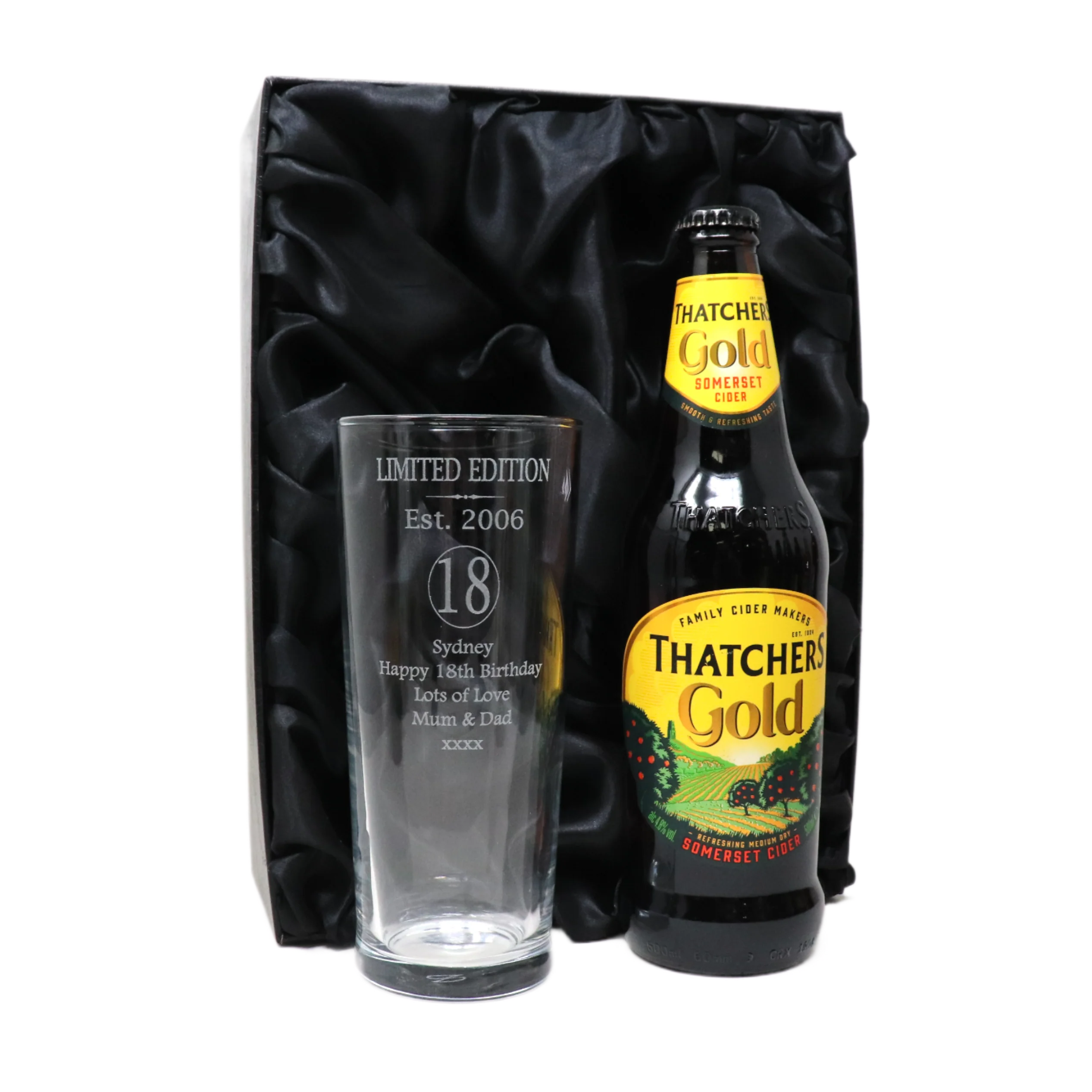 Personalised 18th Birthday Est 2006 Pint Glass & Bottle Gift Set In Silk Gift Box - Image 10