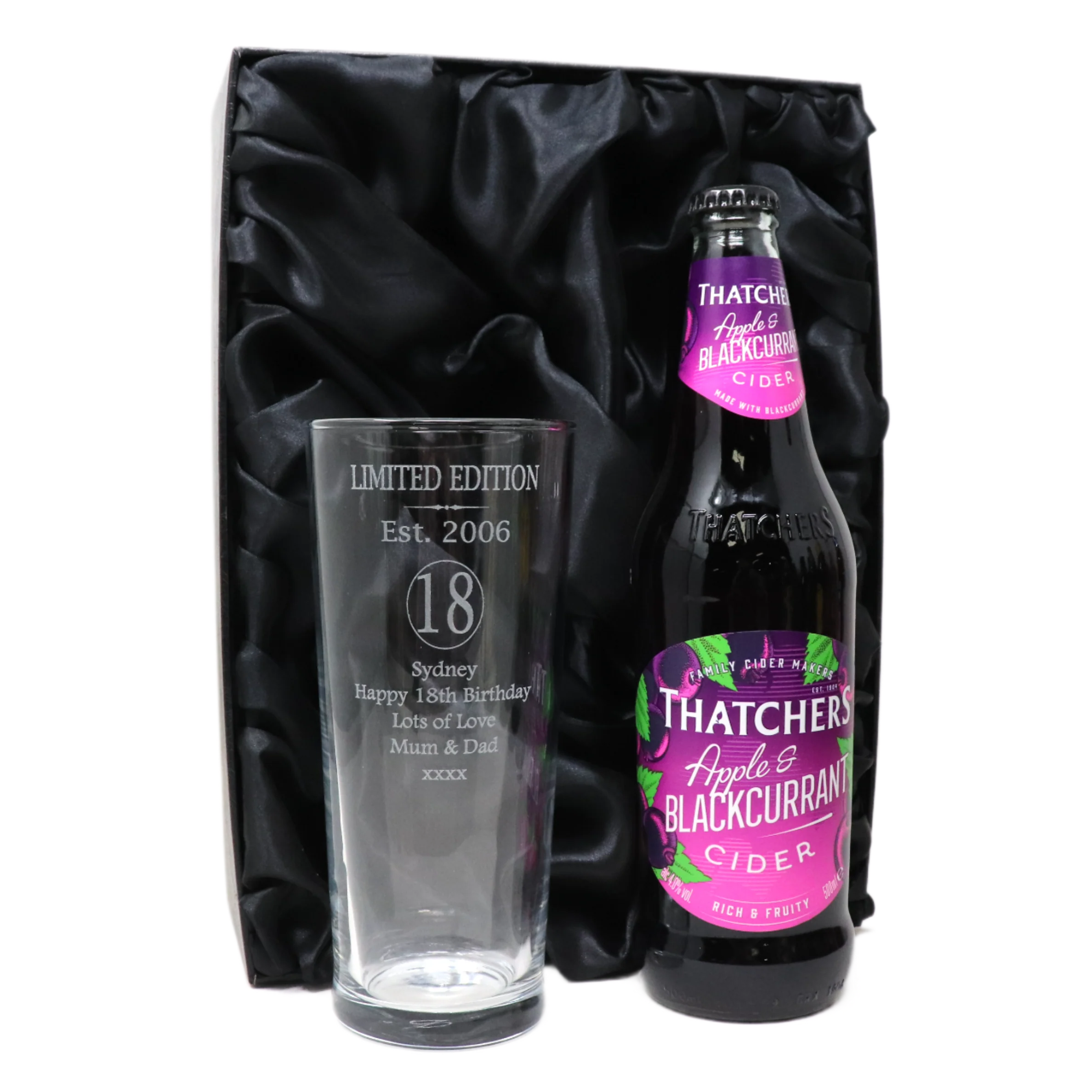 Personalised 18th Birthday Est 2006 Pint Glass & Bottle Gift Set In Silk Gift Box - Image 11