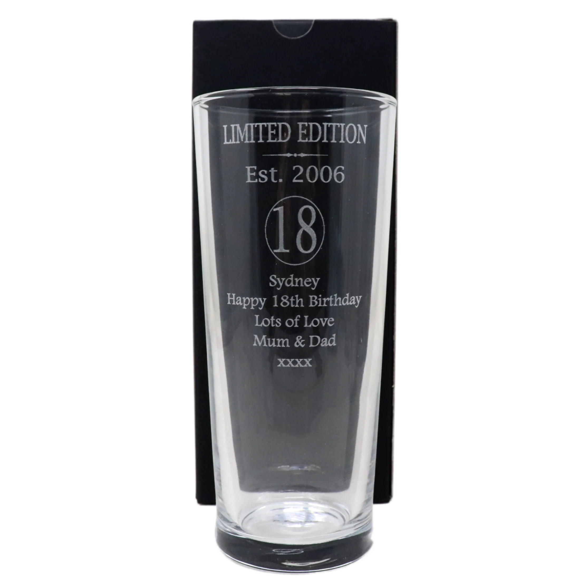 Personalised 18th Birthday Est 2006 Pint Glass & Bottle Gift Set In Silk Gift Box - Image 12