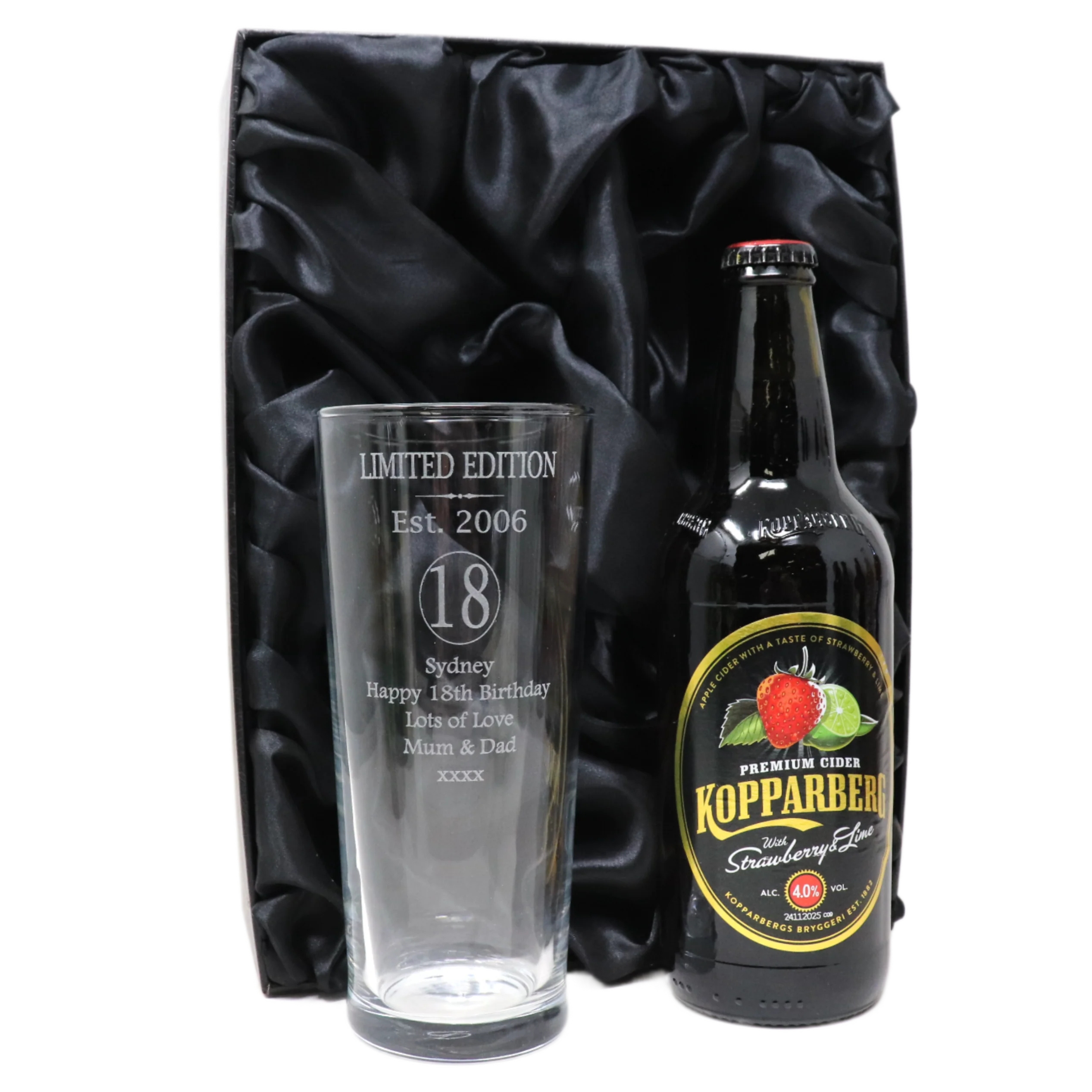 Personalised 18th Birthday Est 2006 Pint Glass & Bottle Gift Set In Silk Gift Box - Image 7