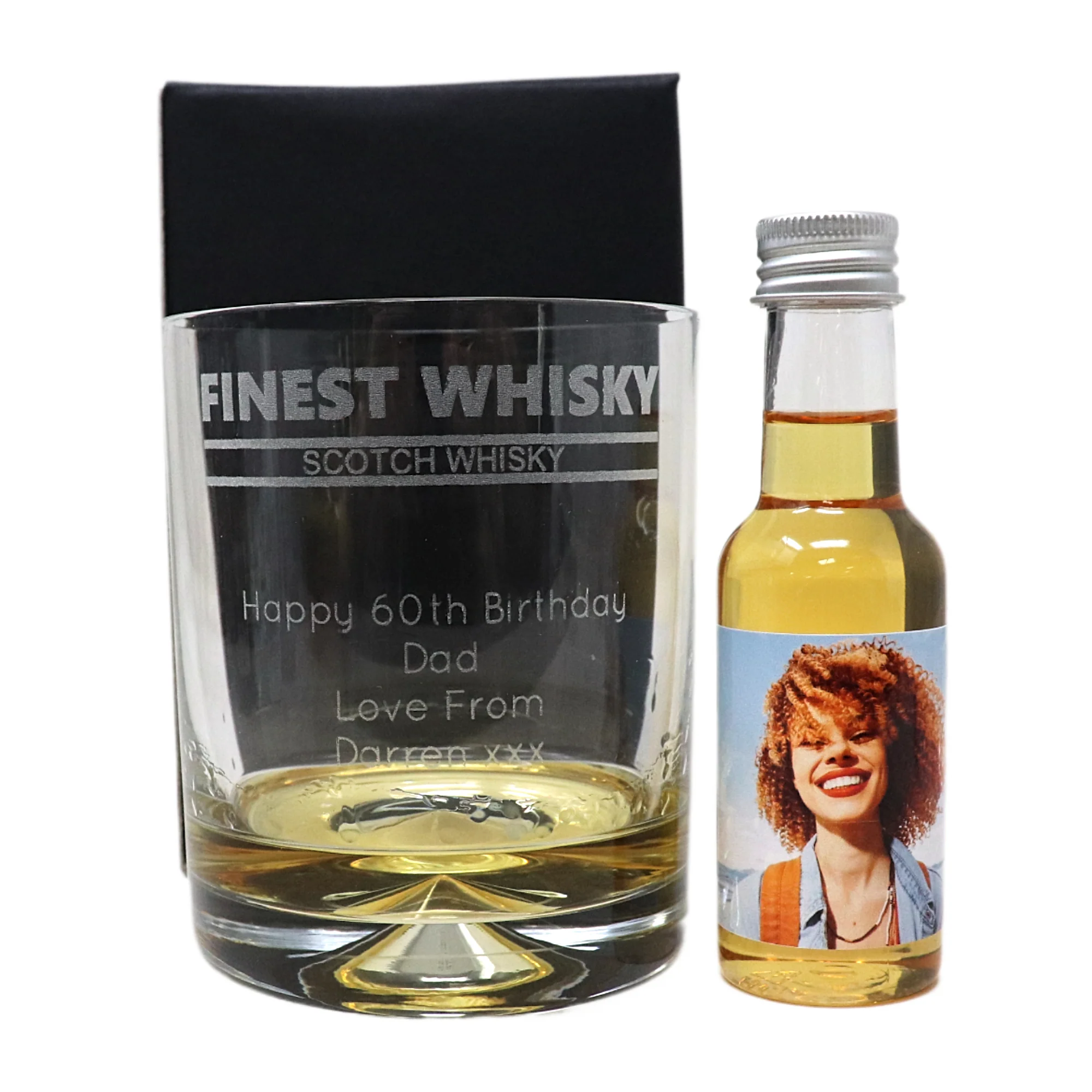 Personalised Whisky Glass Tumbler & Photo Design Miniature Bottle - Image 3