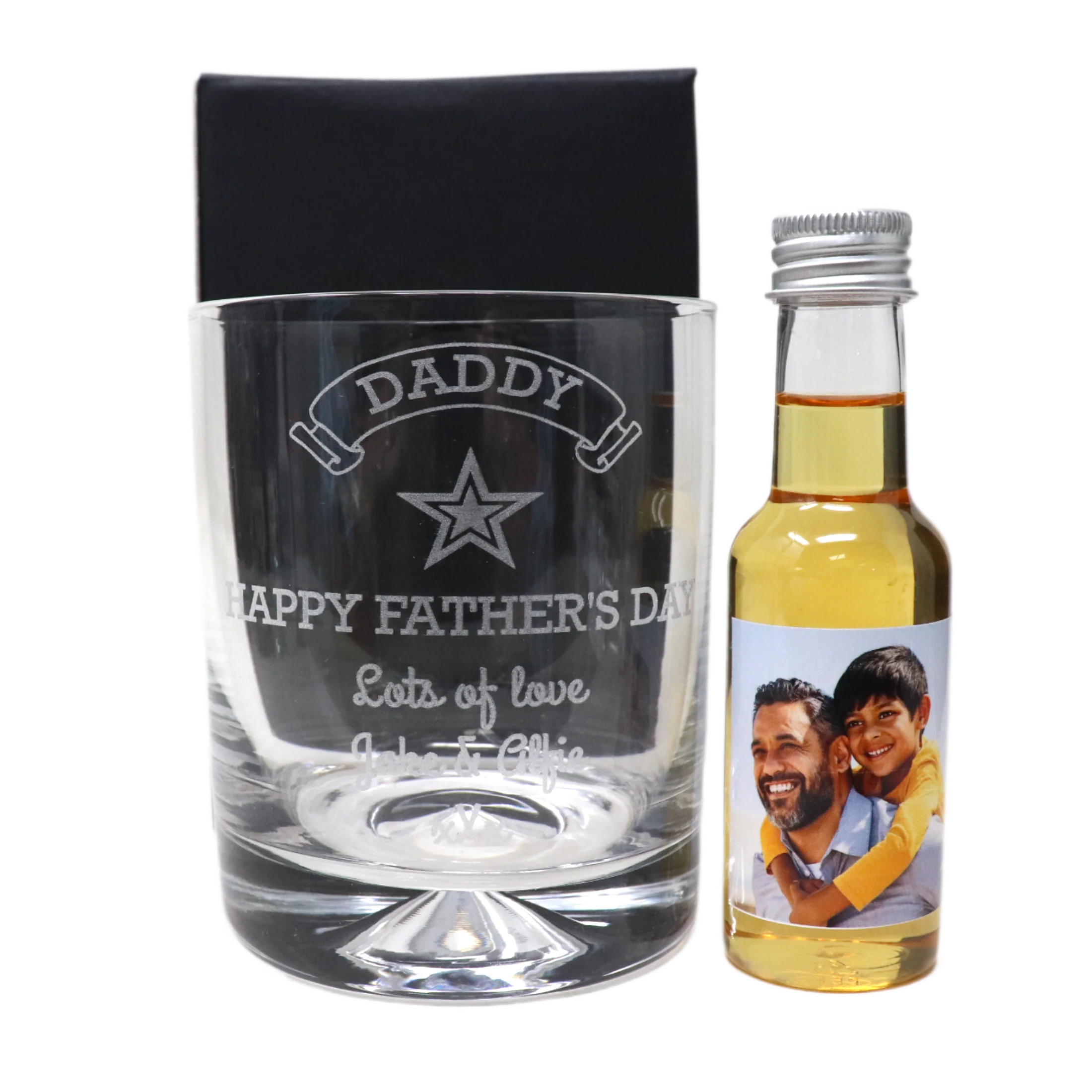 Personalised Glass Tumbler & Photo Design Mini Alcohol Bottle - Fathers Day Design - Image 2