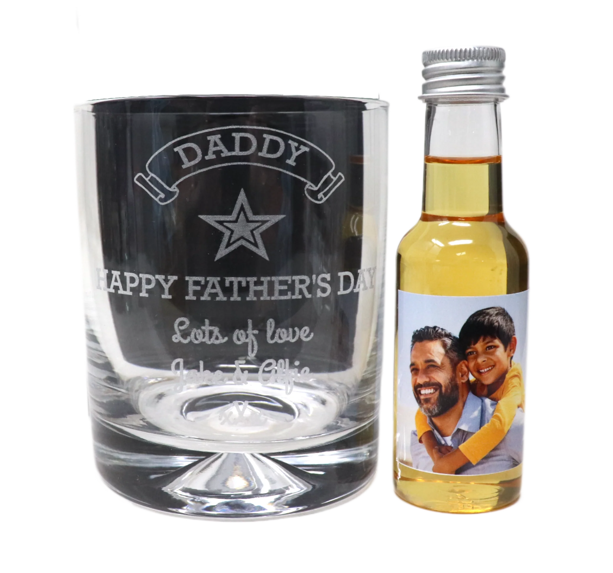 Personalised Glass Tumbler & Photo Design Mini Alcohol Bottle - Fathers Day Design - Image 4
