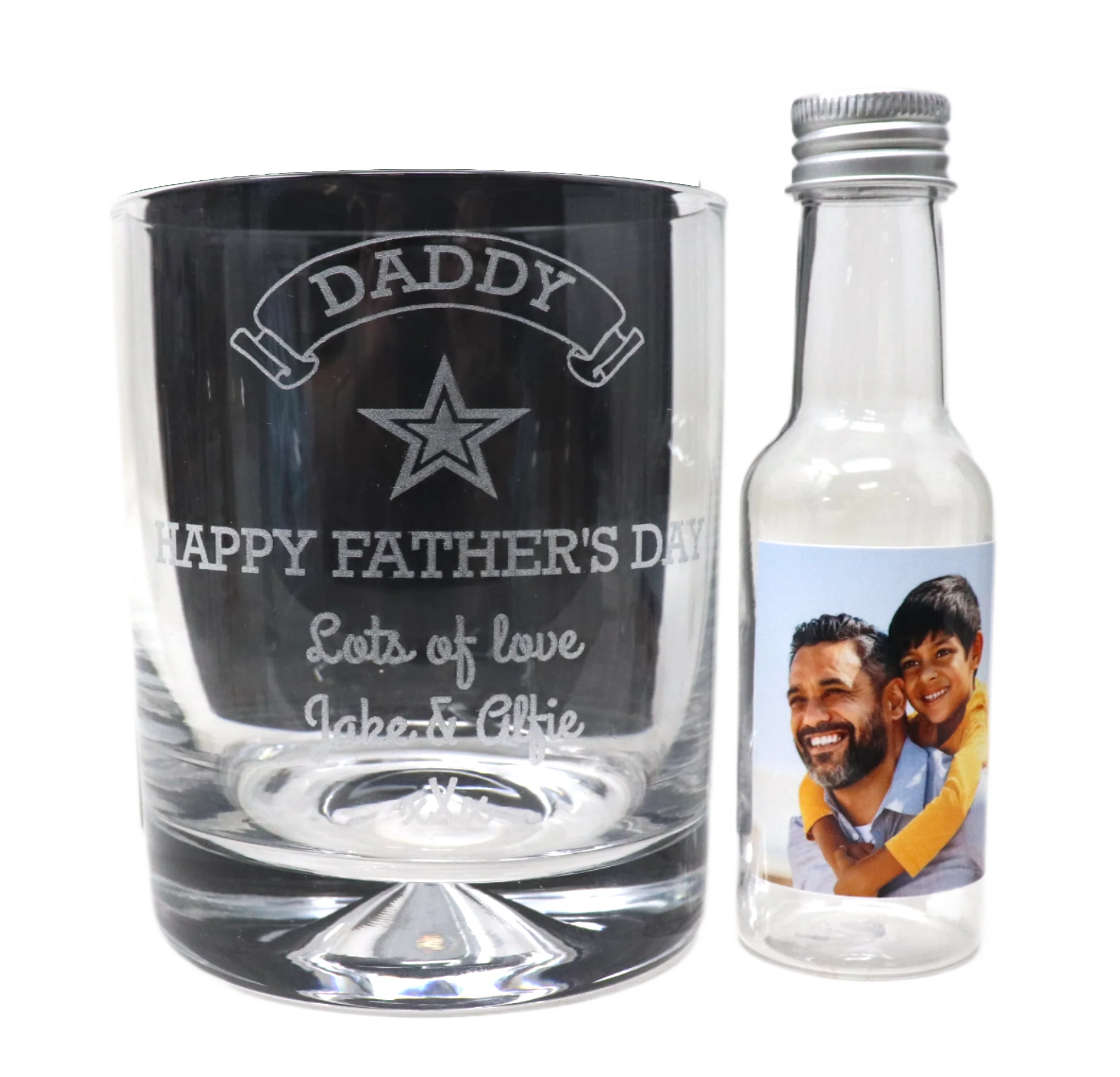 Personalised Glass Tumbler & Photo Design Mini Alcohol Bottle - Fathers Day Design - Image 5