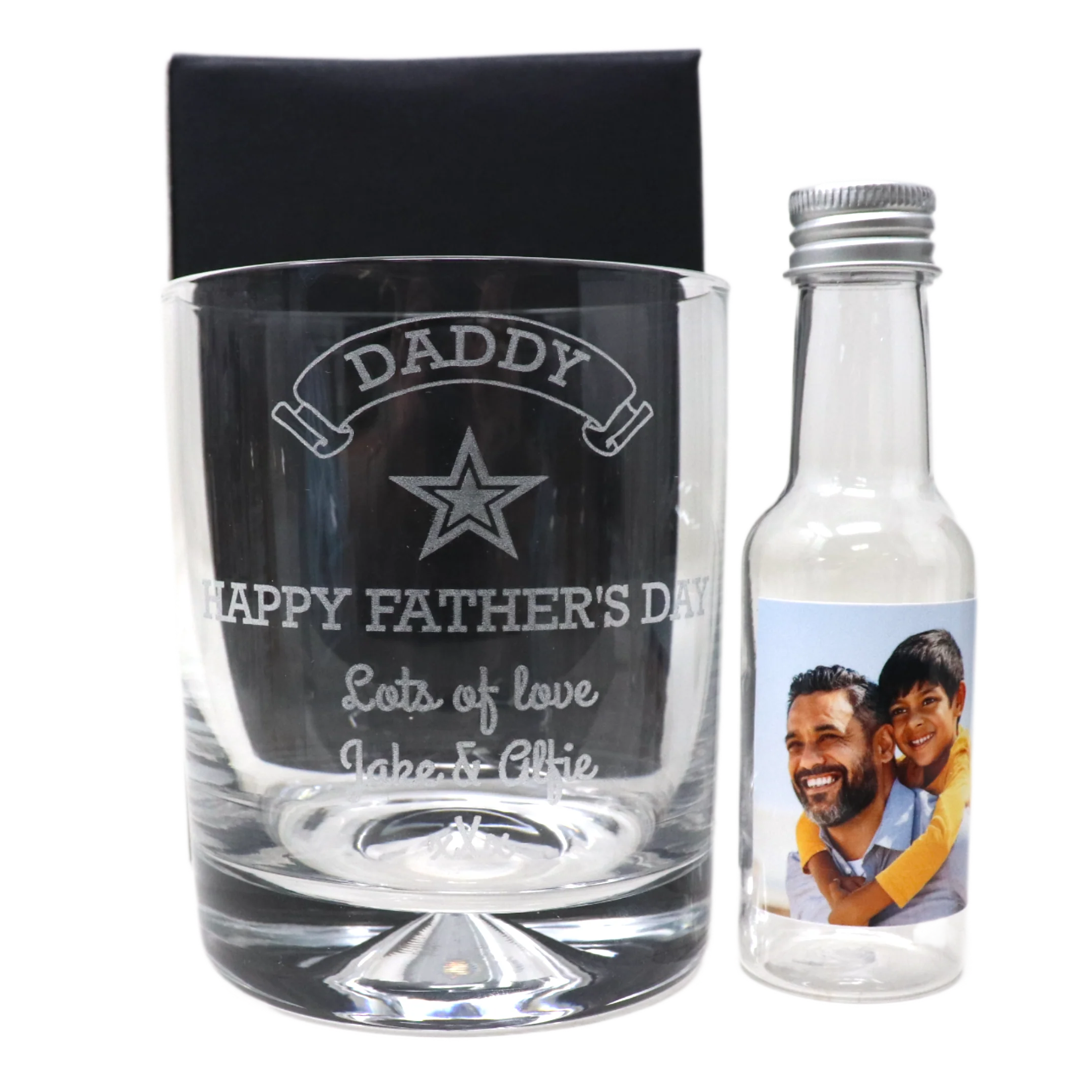 Personalised Glass Tumbler & Photo Design Mini Alcohol Bottle - Fathers Day Design - Image 6