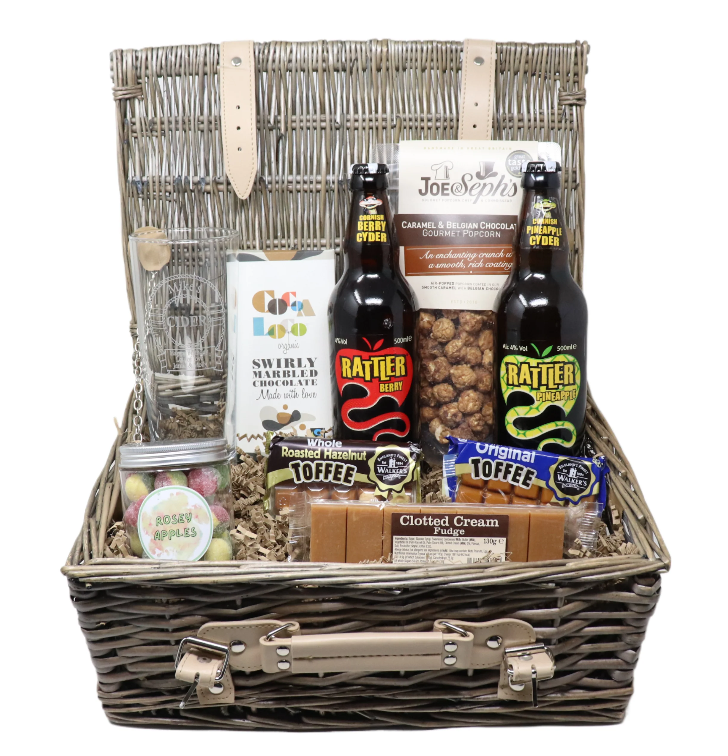 Personalised Luxury Rattlers Cider Hamper & Engraved Cider Glass