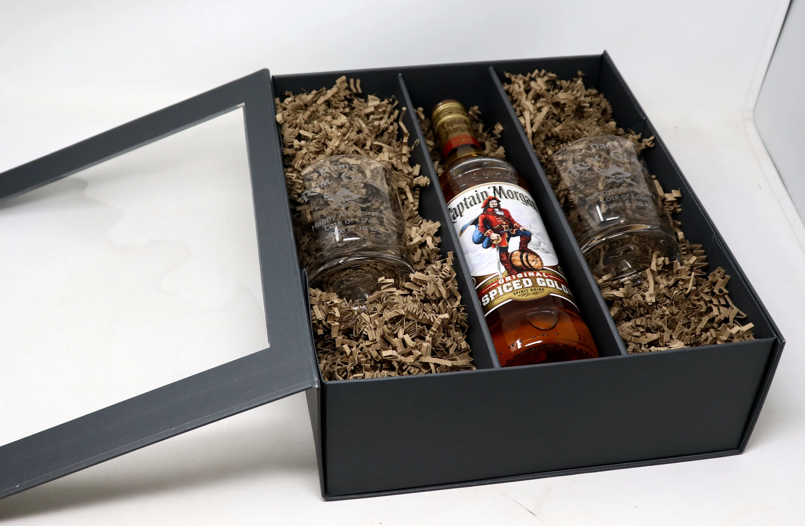 Personalised Pair of Glass Tumblers & 70cl Captain Morgan Spiced - Rum Design - Image 3