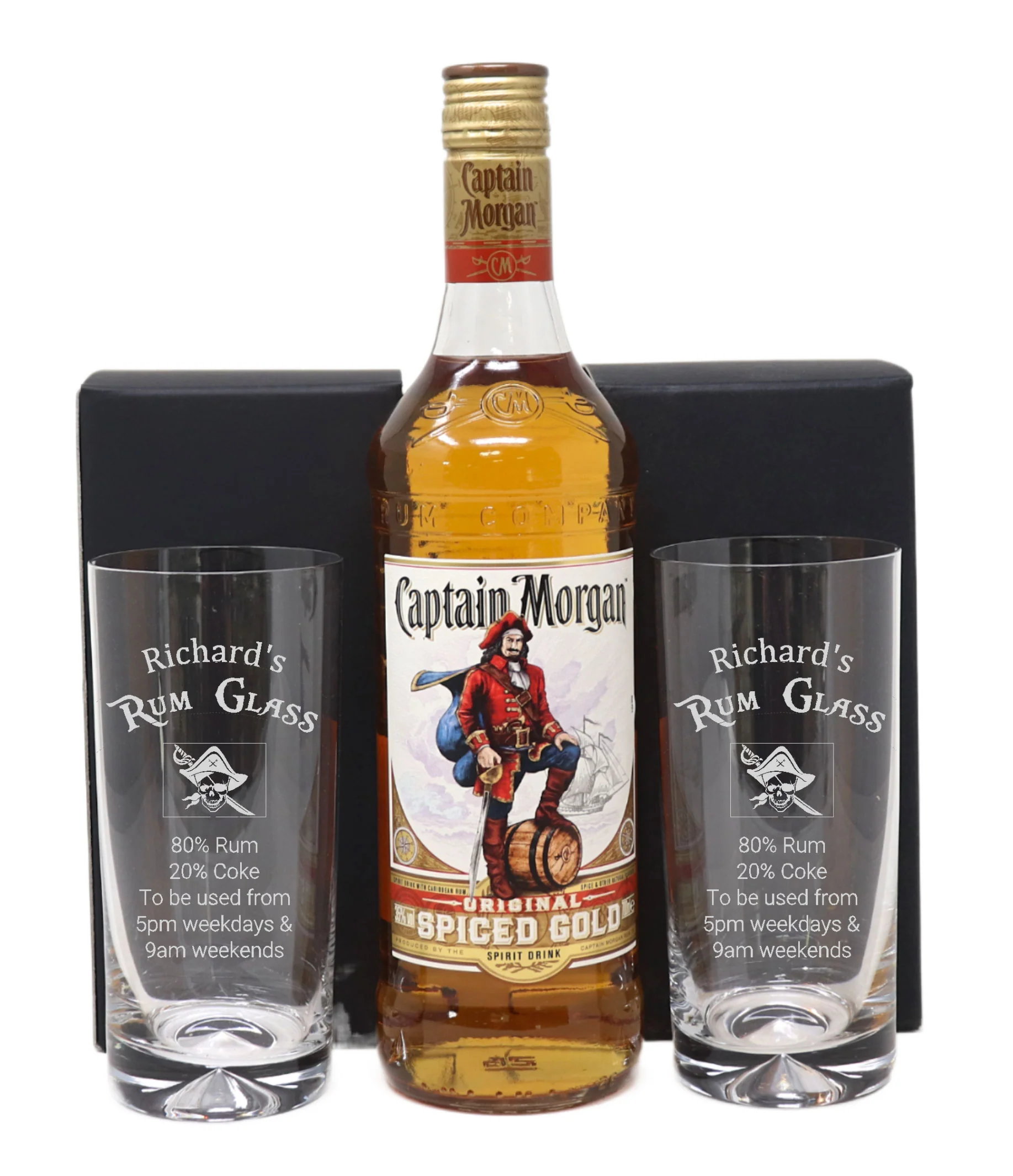 Personalised Pair of Highball Glasses & 70cl Captain Morgan Spiced - Rum % Design - Image 3