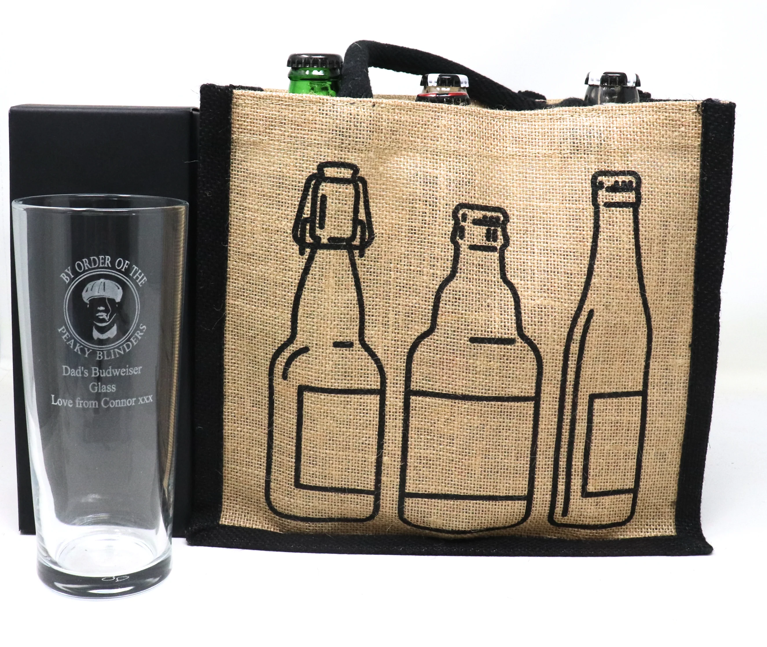 Personalised Pint Glass & 6 Bottles of Cider Gift Set - Peaky Blinders Design - Image 2