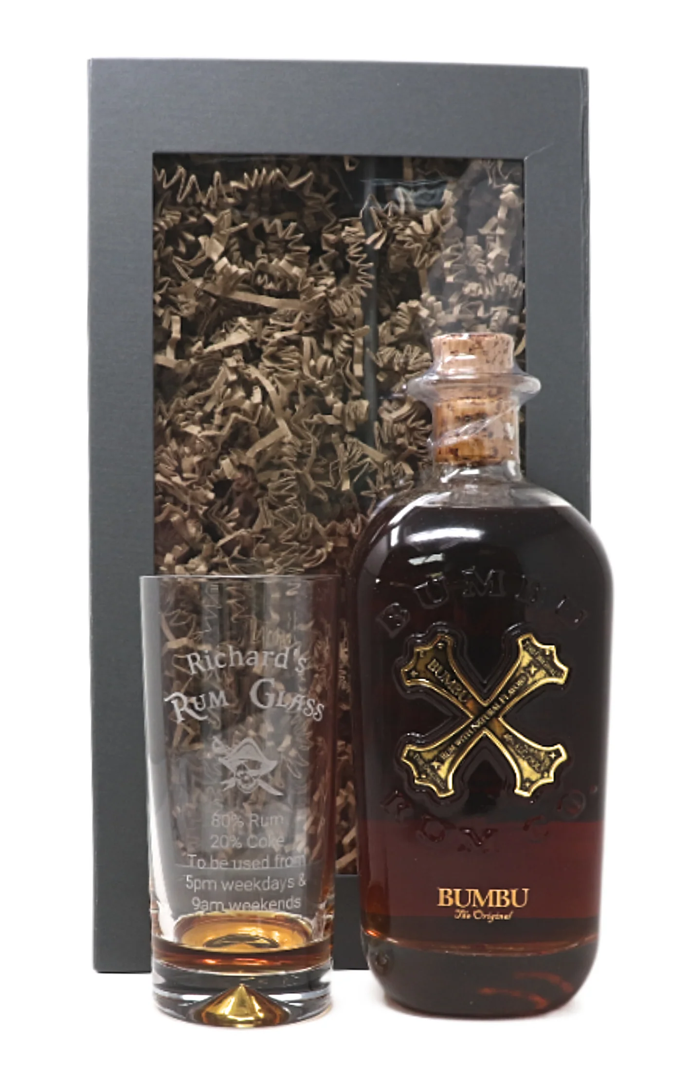 Personalised Highball Glass & 70cl Bumbu - Rum % Design - Image 2