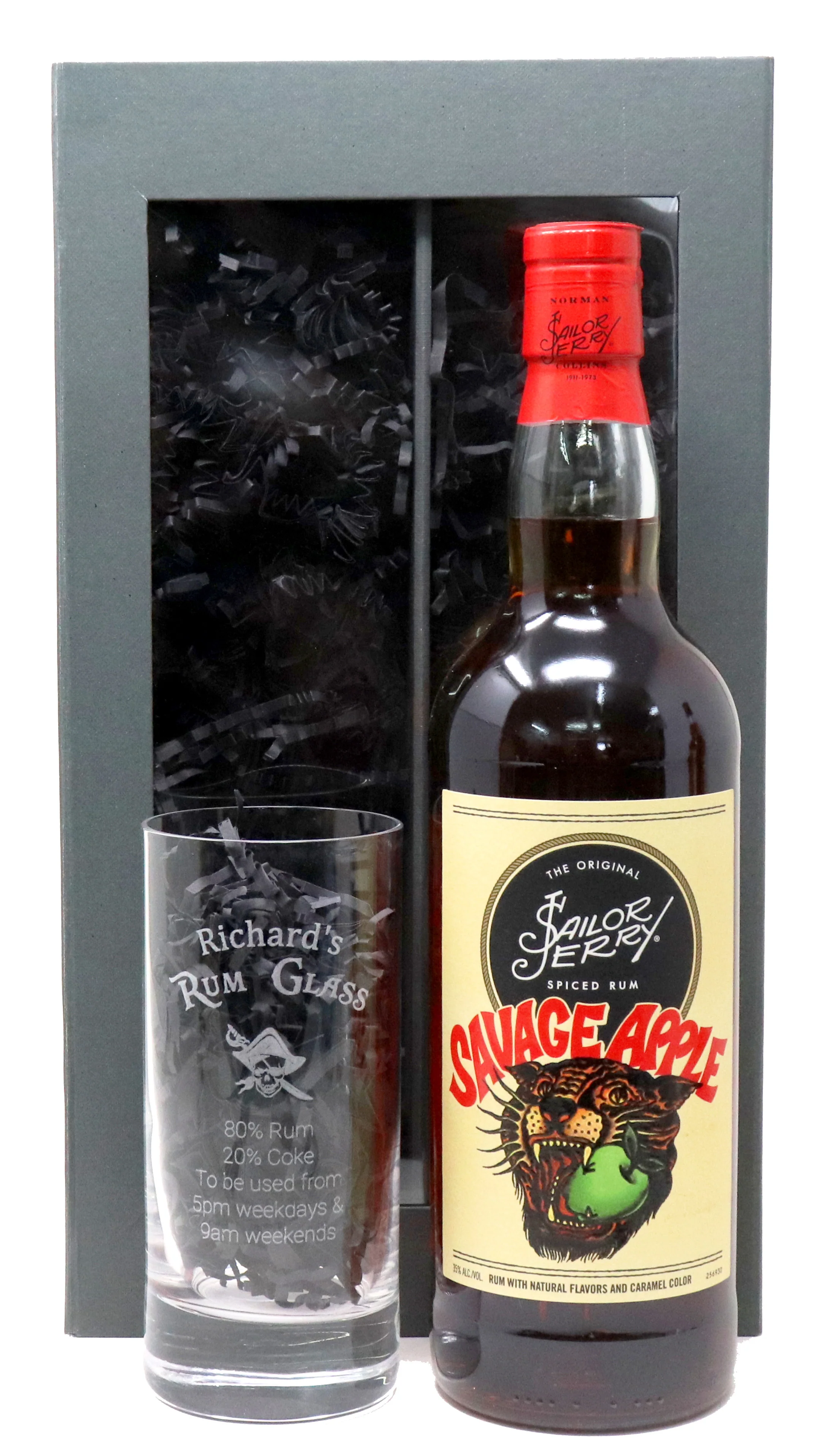 Personalised Highball Glass & 75cl Sailor Jerry Savage Apple - Rum % Design