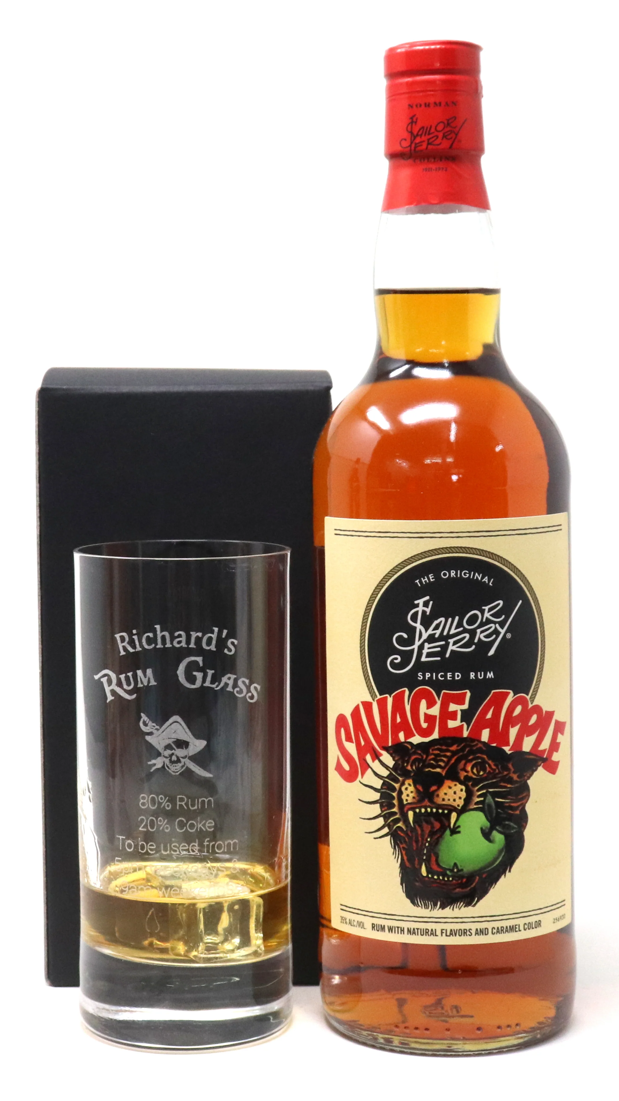 Personalised Highball Glass & 75cl Sailor Jerry Savage Apple - Rum % Design - Image 2