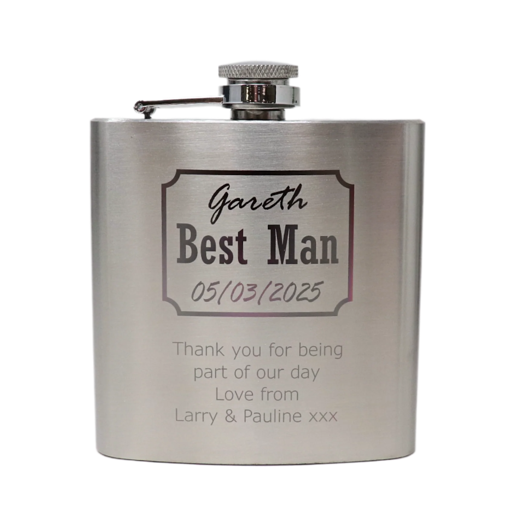 Personalised Silver Hip Flask - Best Man Wedding Design - Image 3