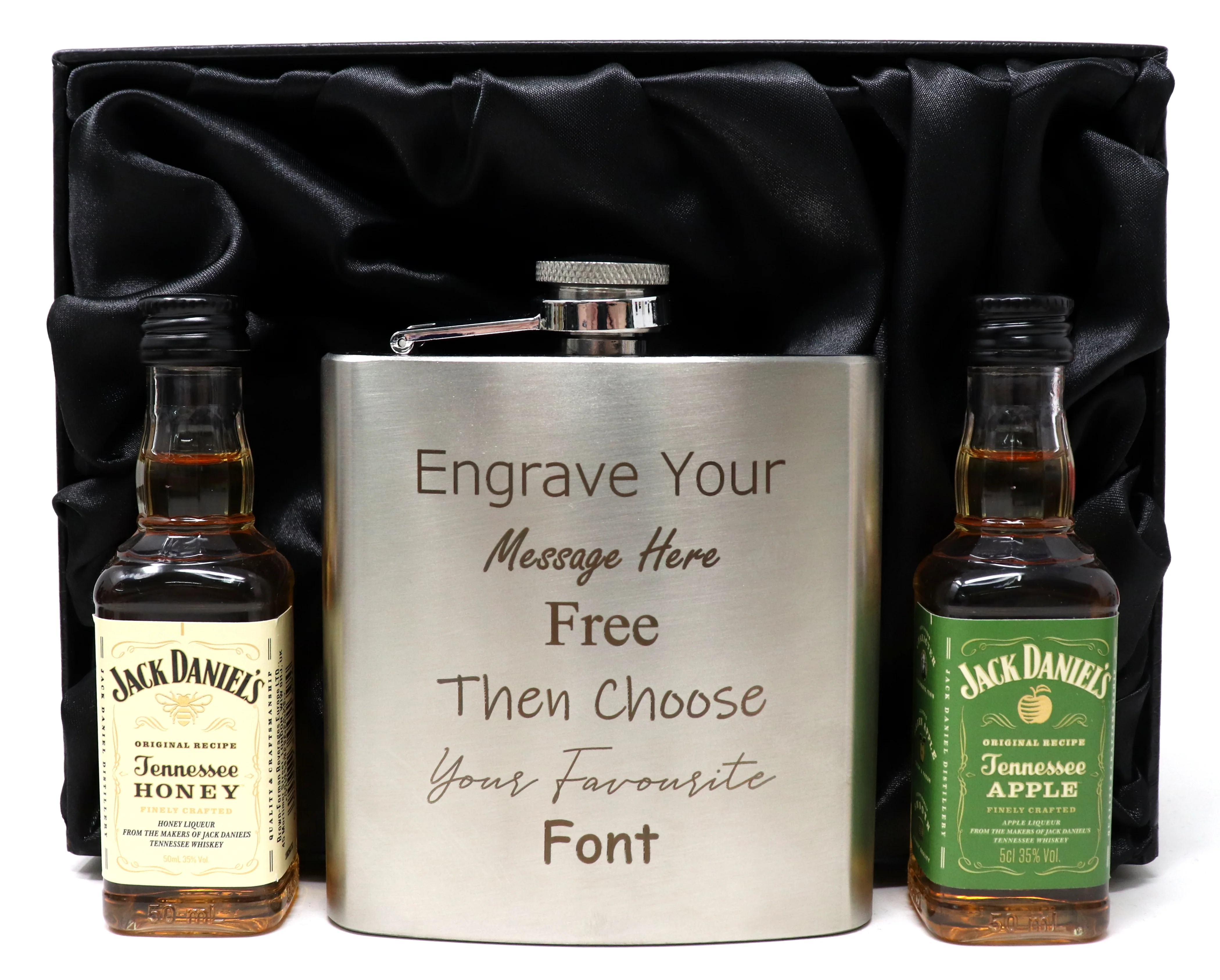 Personalised Engraved Silver Hip Flask & Miniature Alcohol Gift Set - Image 10