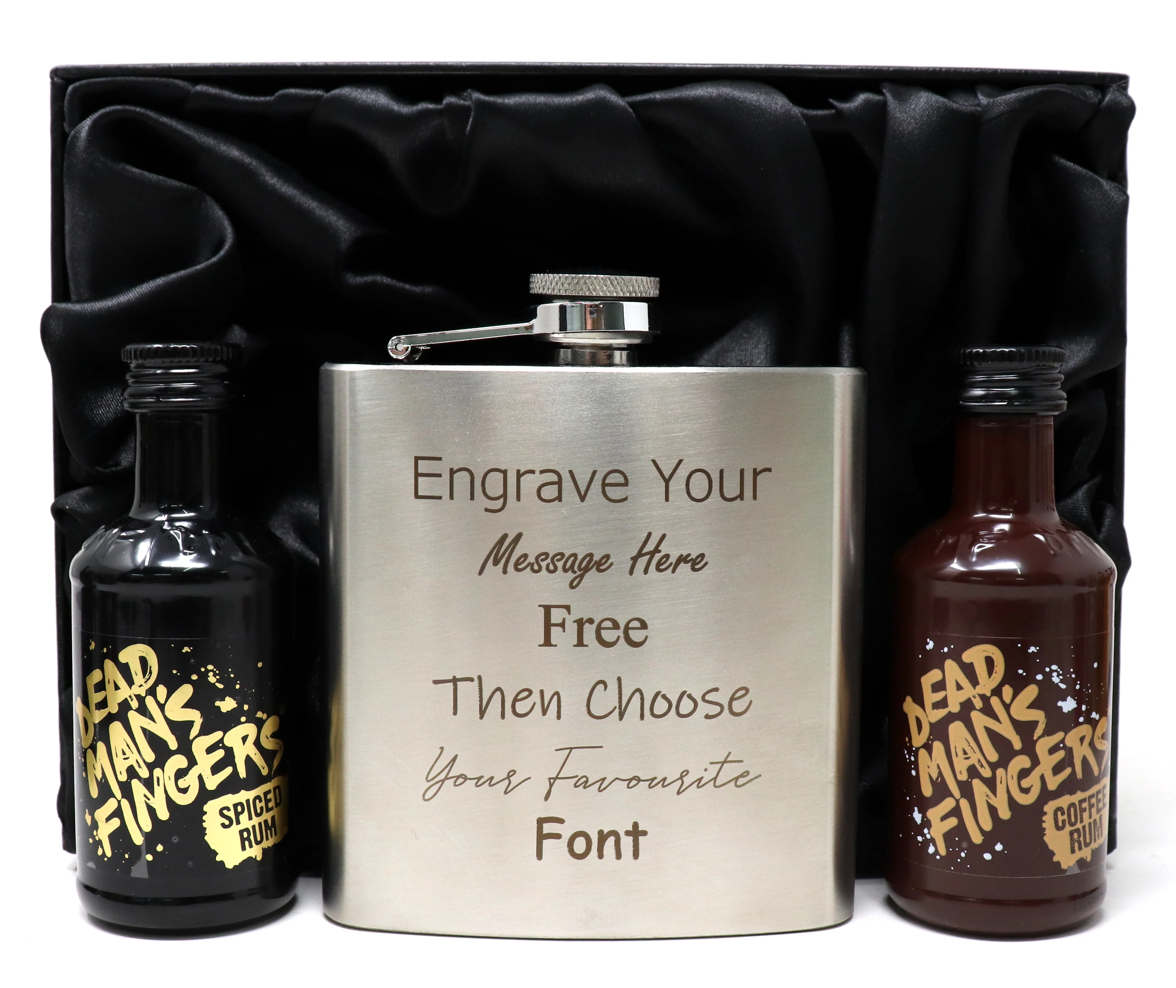 Personalised Engraved Silver Hip Flask & Miniature Alcohol Gift Set - Image 11