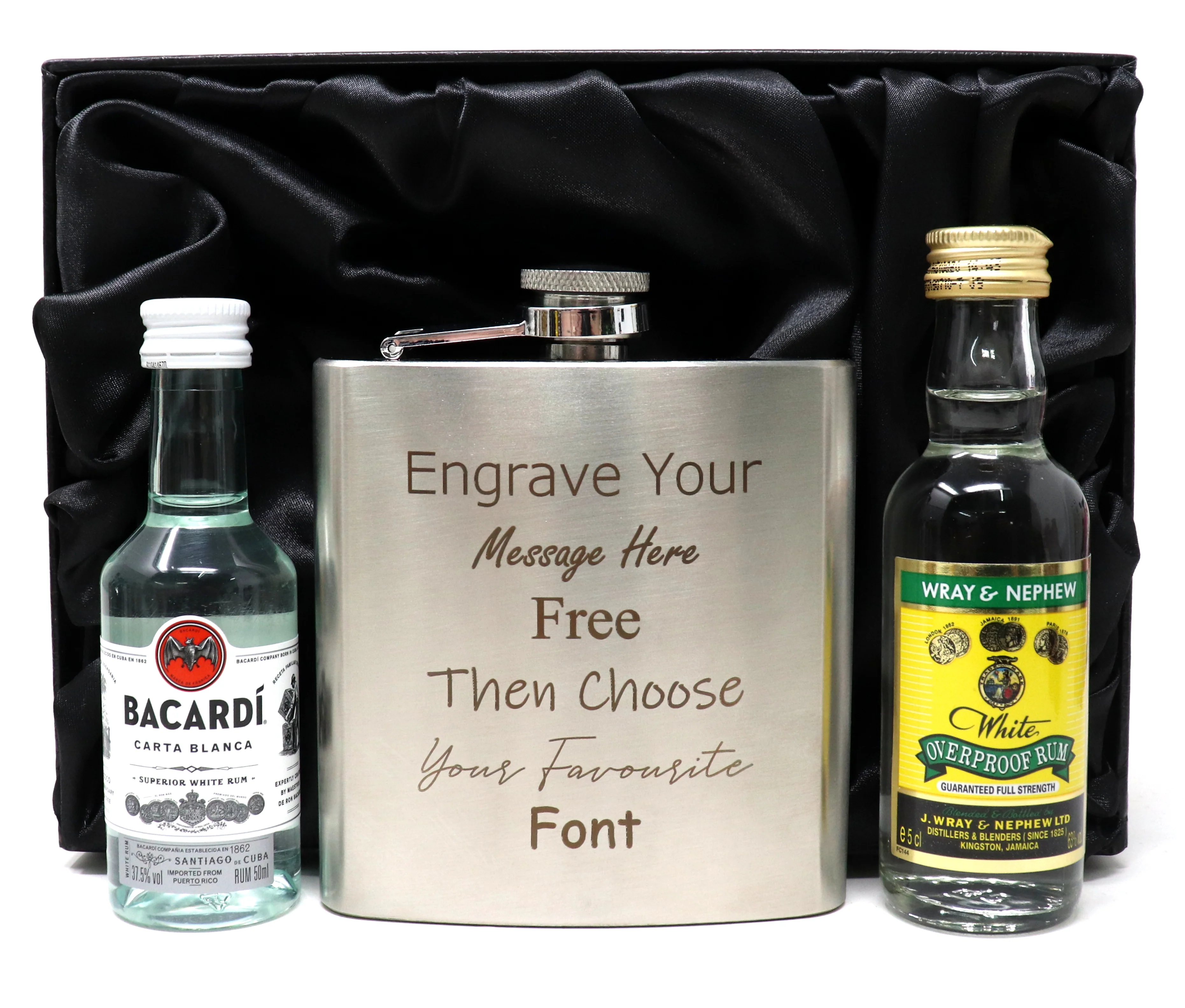 Personalised Engraved Silver Hip Flask & Miniature Alcohol Gift Set - Image 12