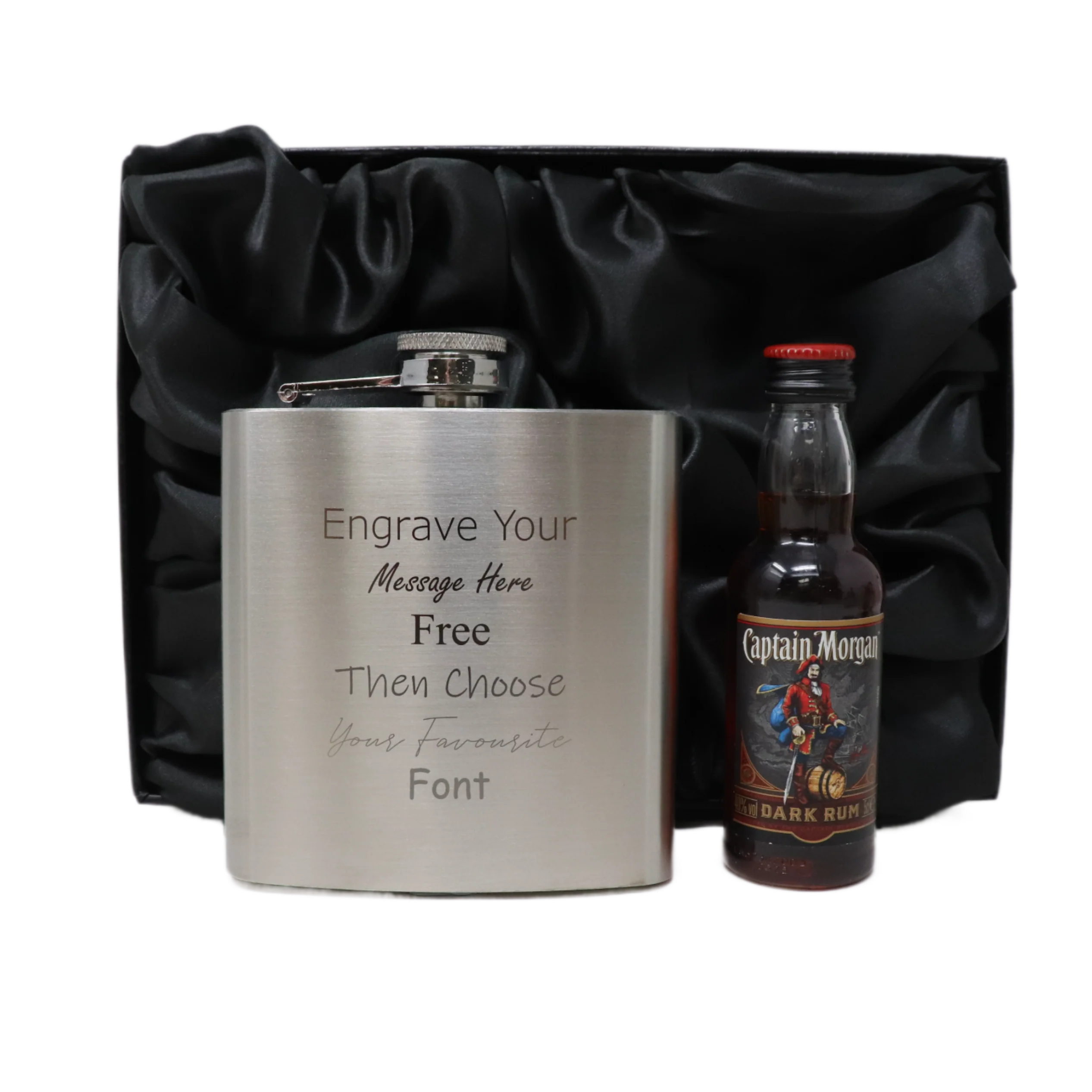 Personalised Engraved Silver Hip Flask & Miniature Alcohol Gift Set - Image 14
