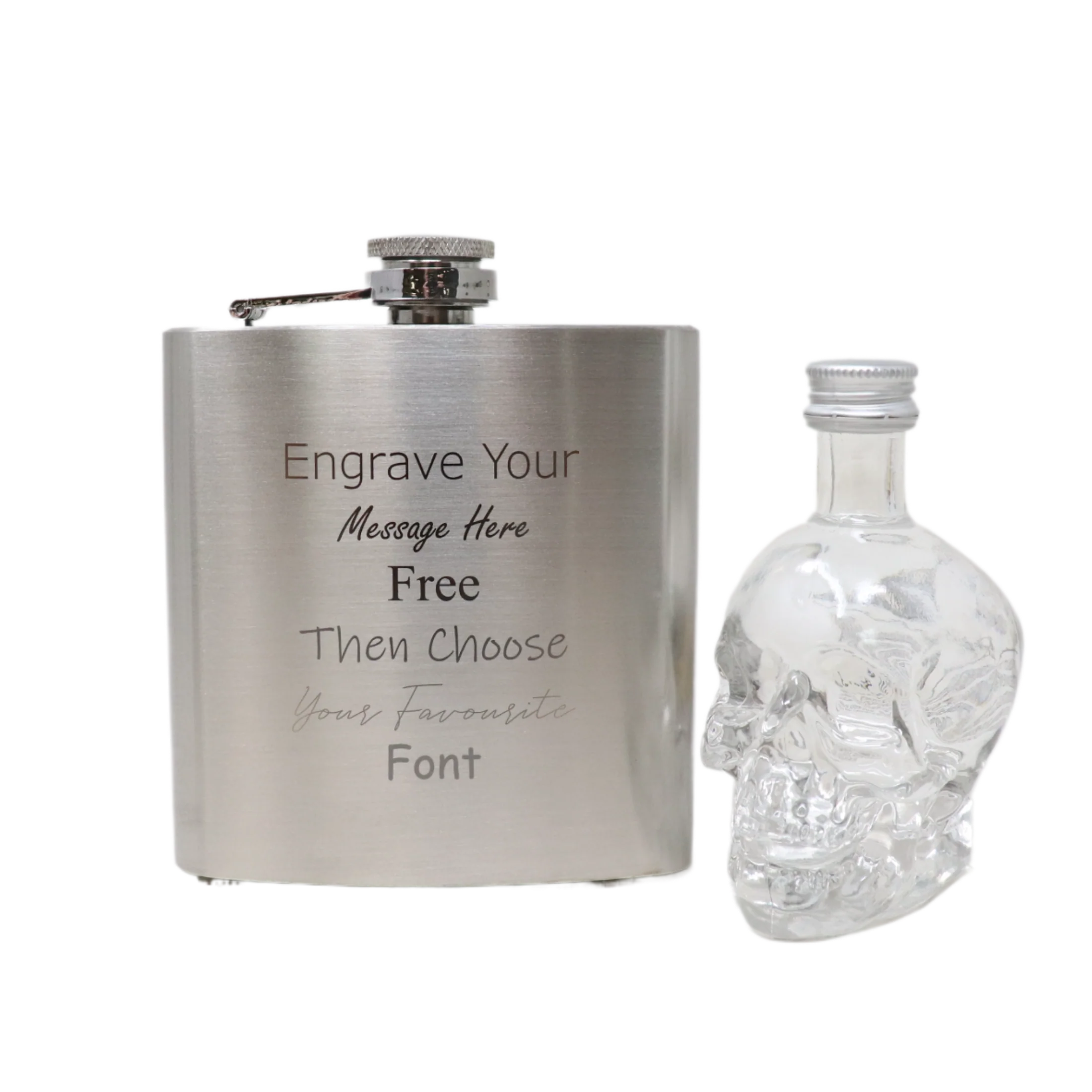 Personalised Engraved Silver Hip Flask & Miniature Alcohol Gift Set - Image 16