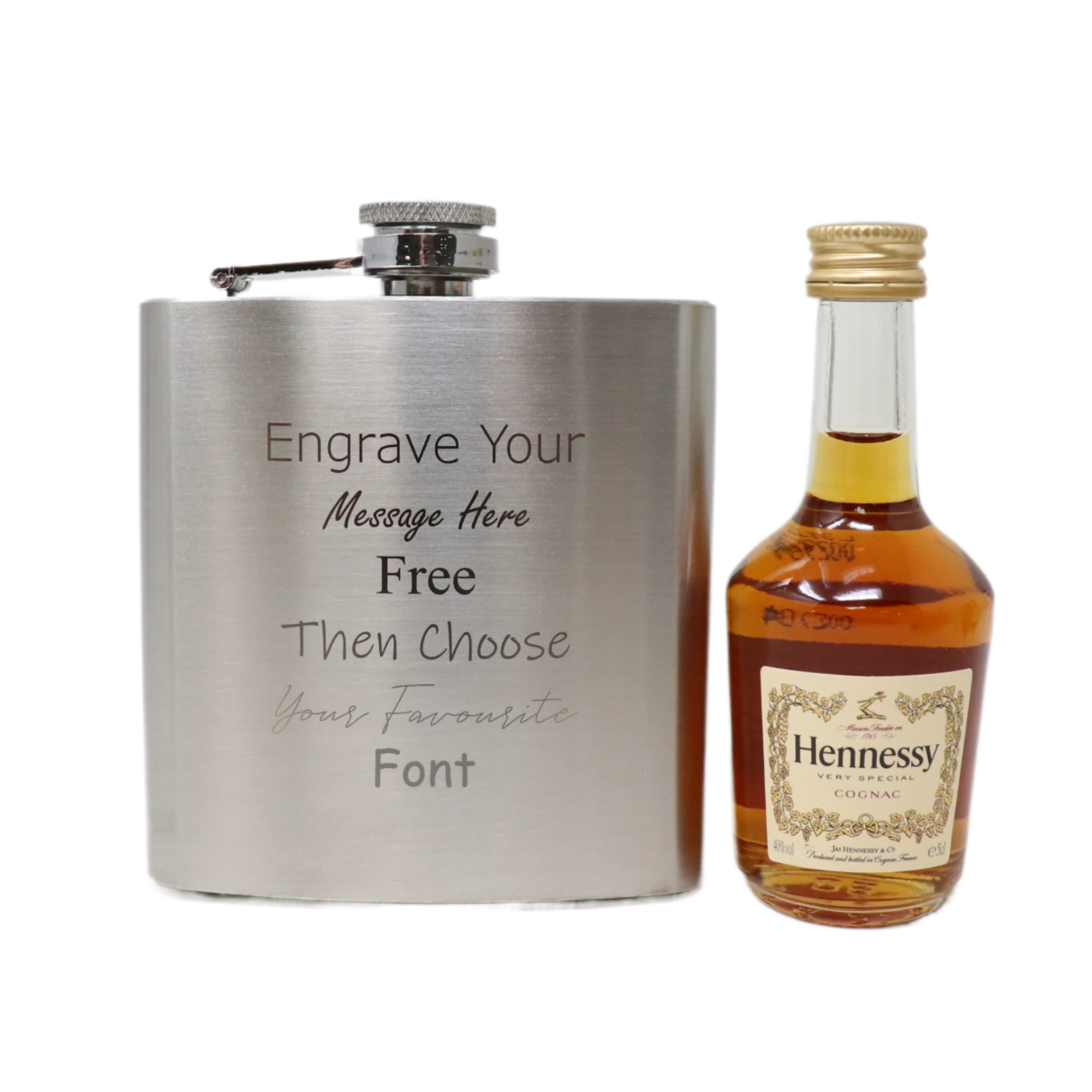Personalised Engraved Silver Hip Flask & Miniature Alcohol Gift Set - Image 19