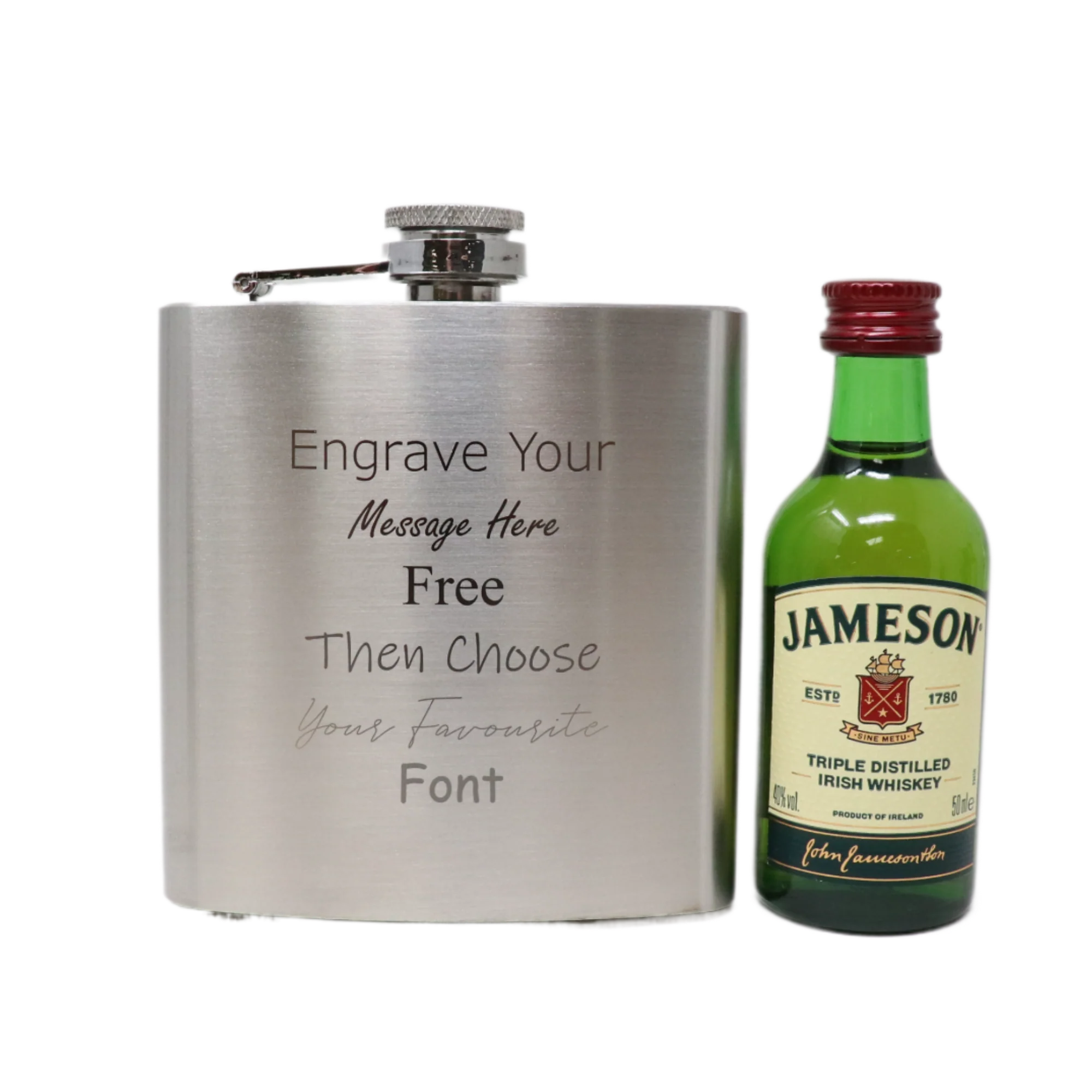 Personalised Engraved Silver Hip Flask & Miniature Alcohol Gift Set - Image 20