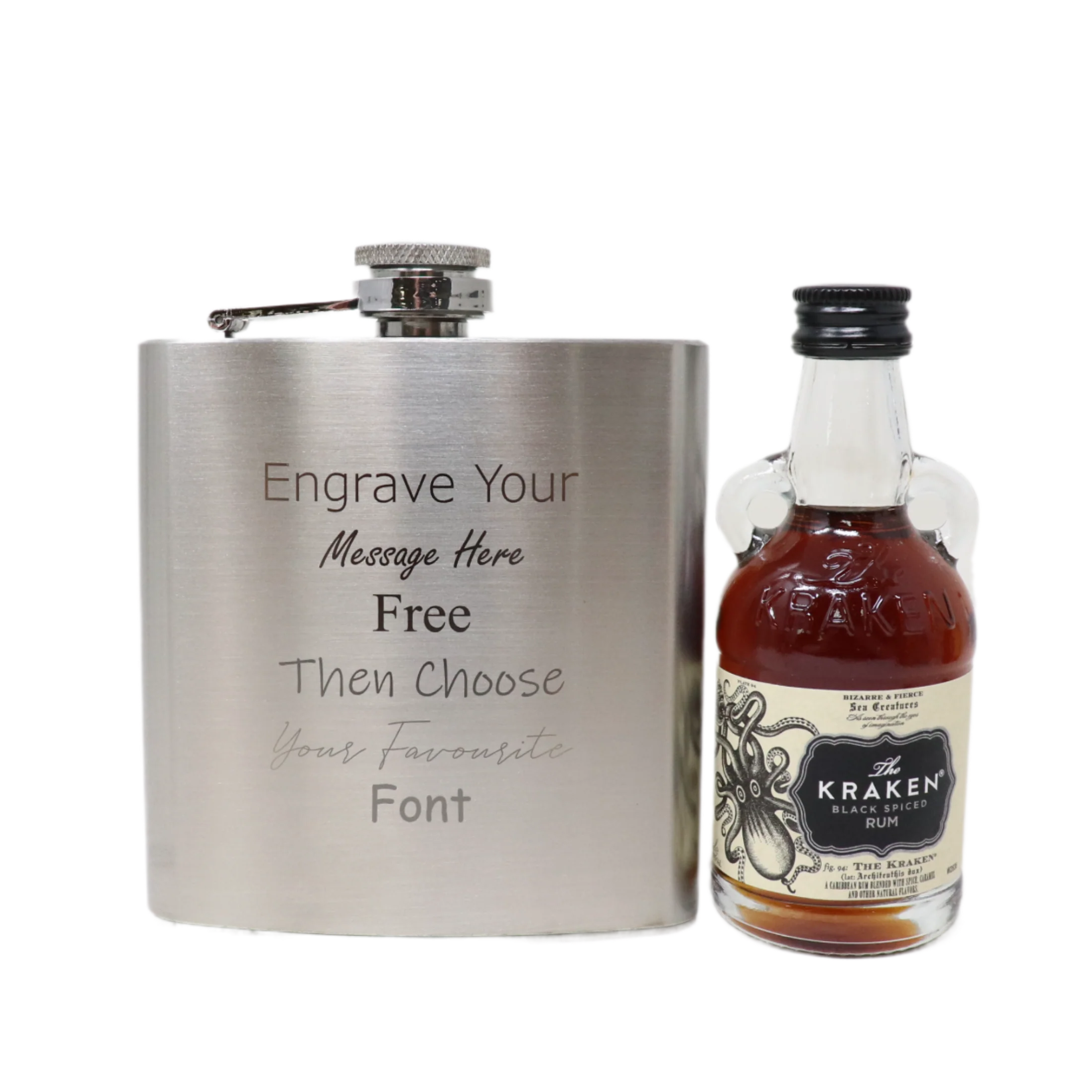 Personalised Engraved Silver Hip Flask & Miniature Alcohol Gift Set - Image 21