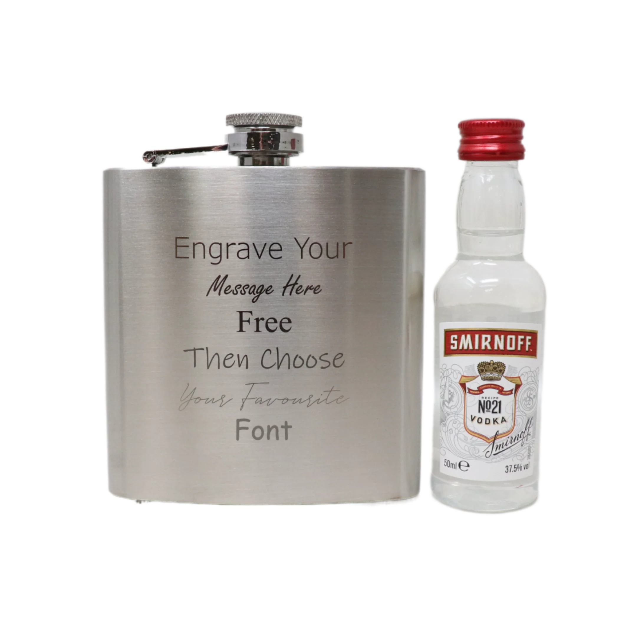 Personalised Engraved Silver Hip Flask & Miniature Alcohol Gift Set - Image 22