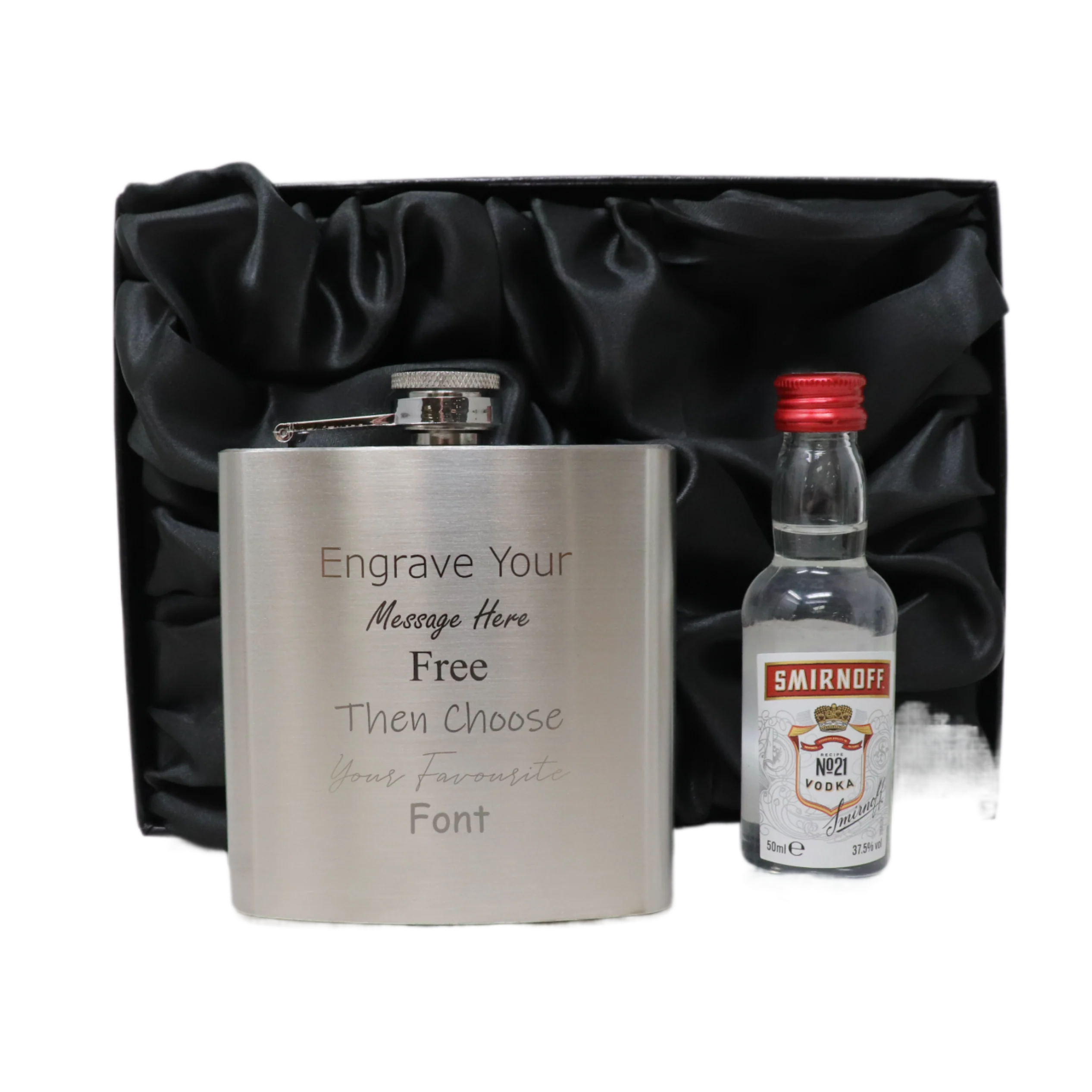 Personalised Engraved Silver Hip Flask & Miniature Alcohol Gift Set - Image 23