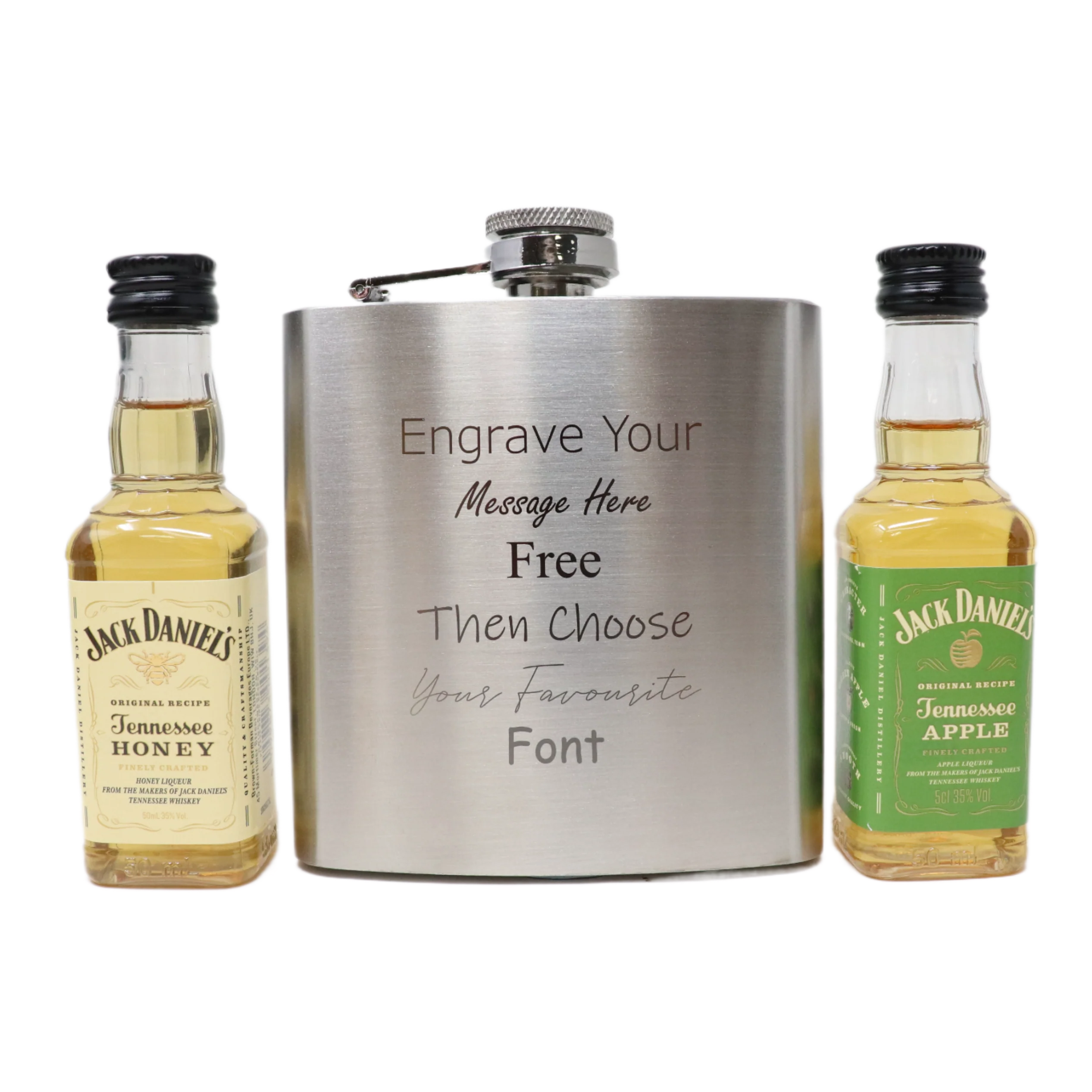 Personalised Engraved Silver Hip Flask & Miniature Alcohol Gift Set - Image 24