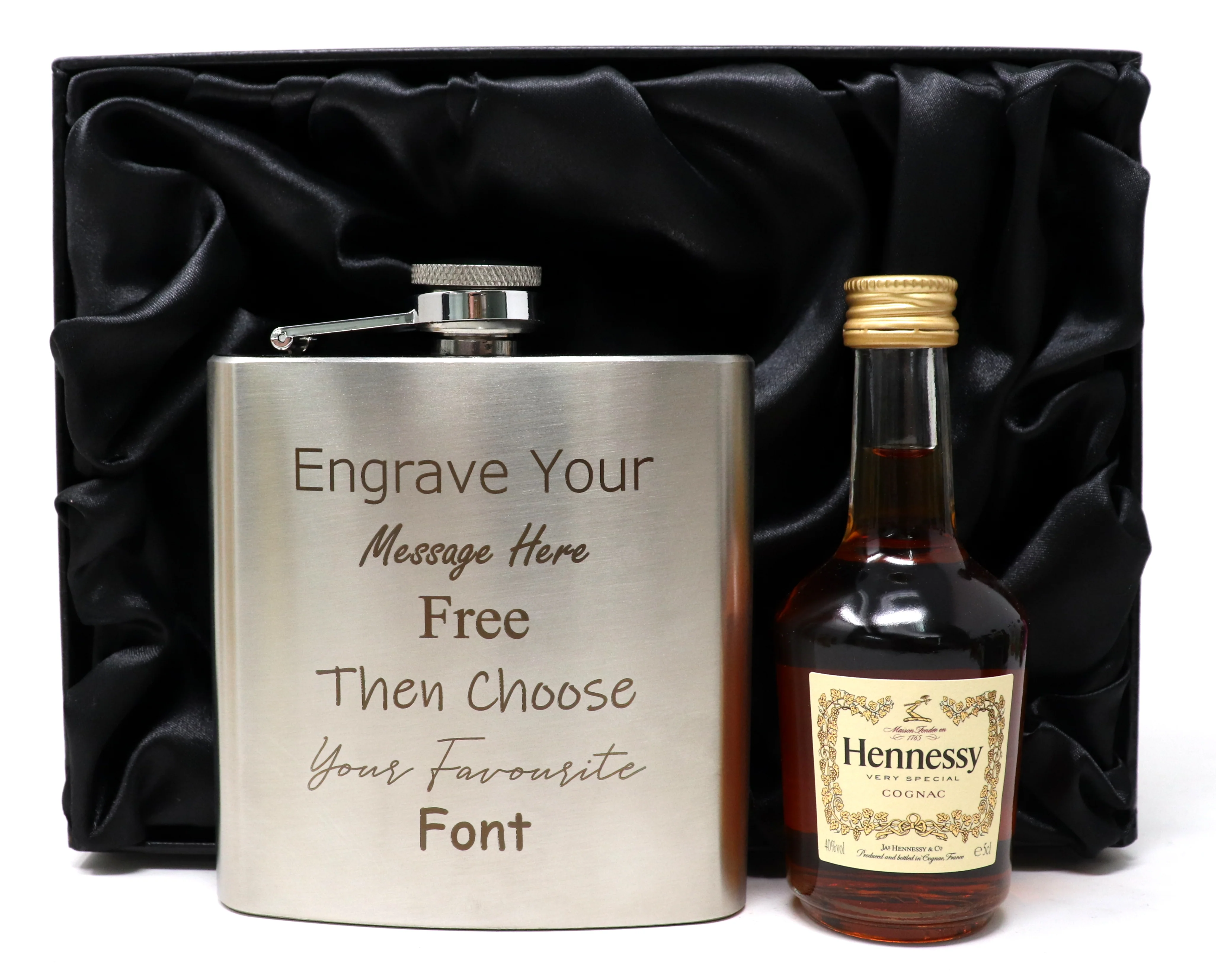 Personalised Engraved Silver Hip Flask & Miniature Alcohol Gift Set - Image 6