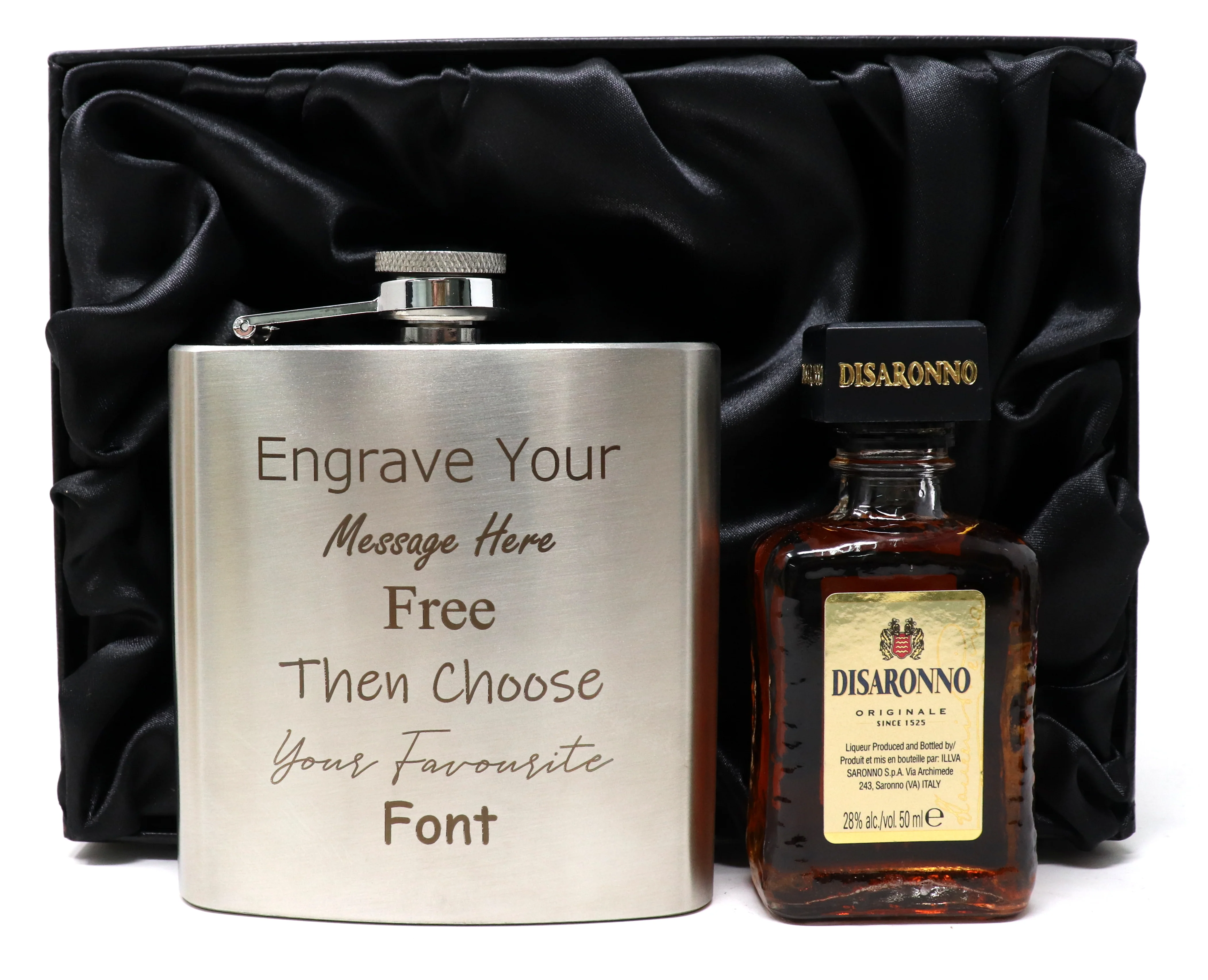 Personalised Engraved Silver Hip Flask & Miniature Alcohol Gift Set - Image 8