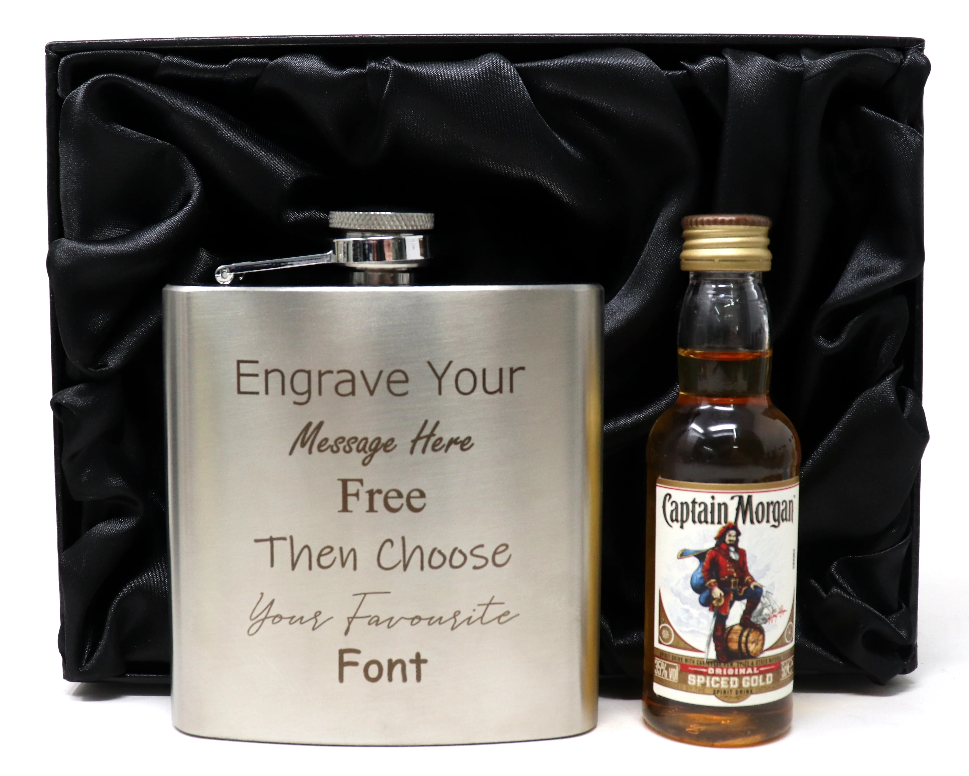 Personalised Engraved Silver Hip Flask & Miniature Alcohol Gift Set - Image 9