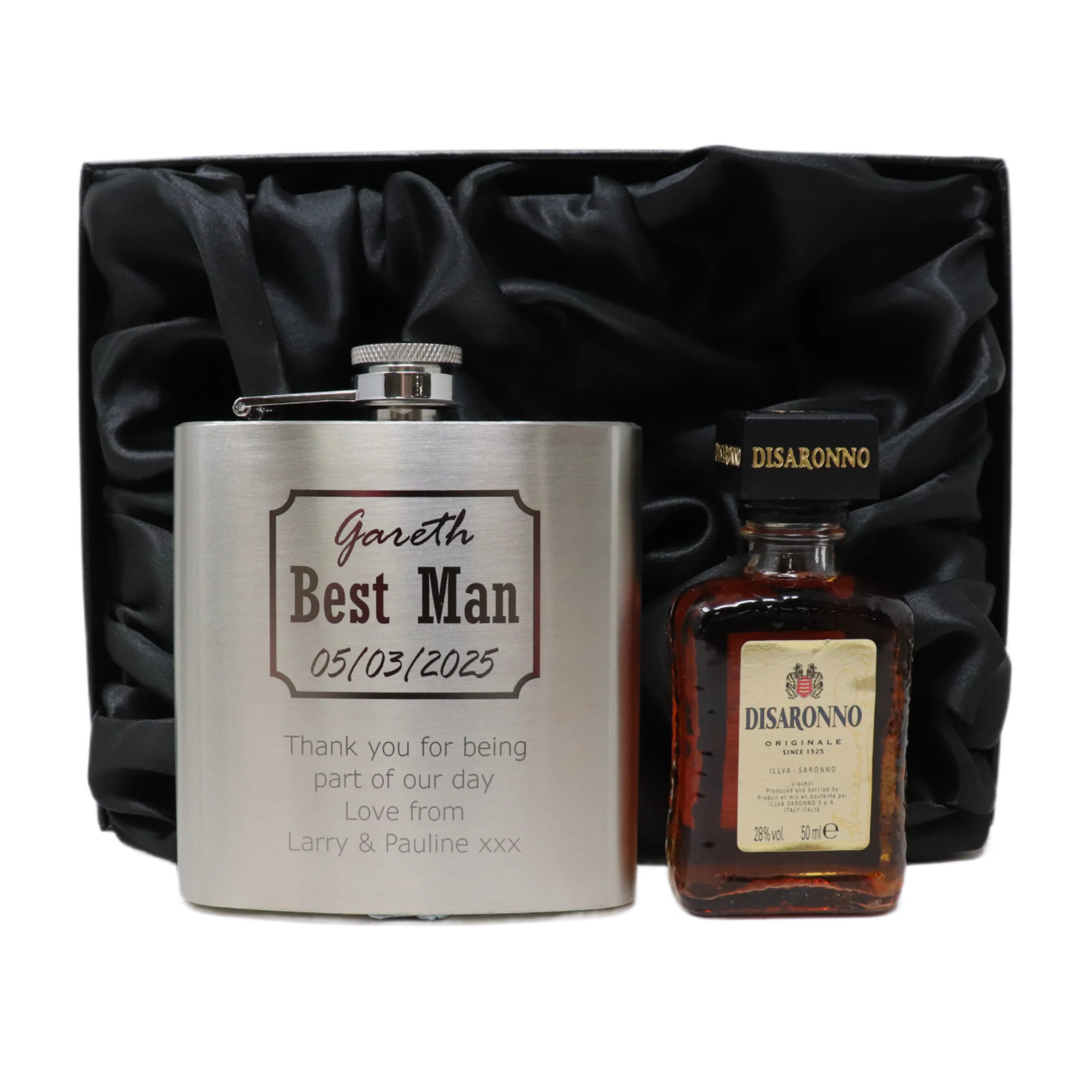 Personalised Silver Best Man Wedding Hip Flask & Miniature Alcohol Gift Set - Image 10