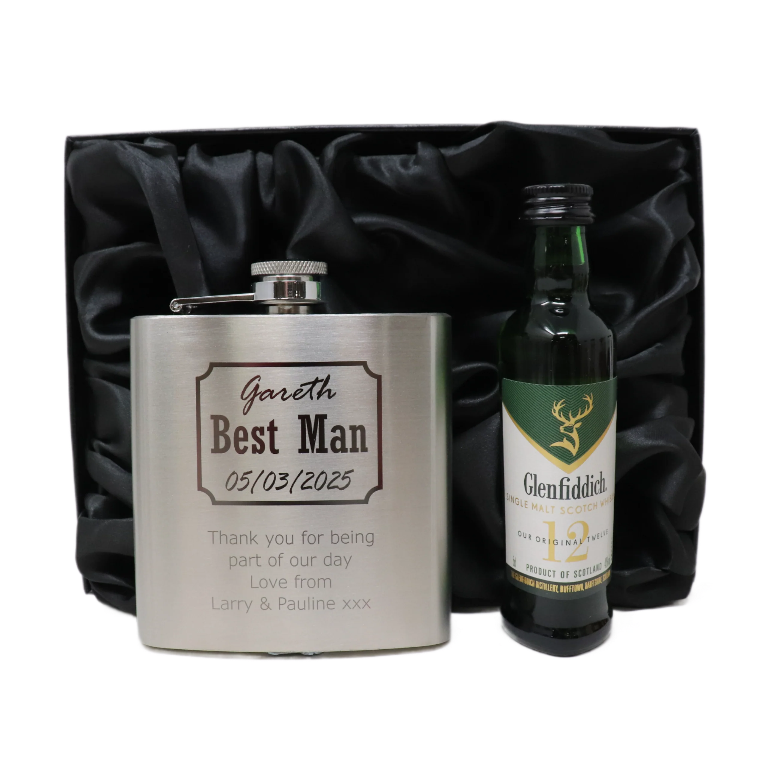 Personalised Silver Best Man Wedding Hip Flask & Miniature Alcohol Gift Set - Image 11
