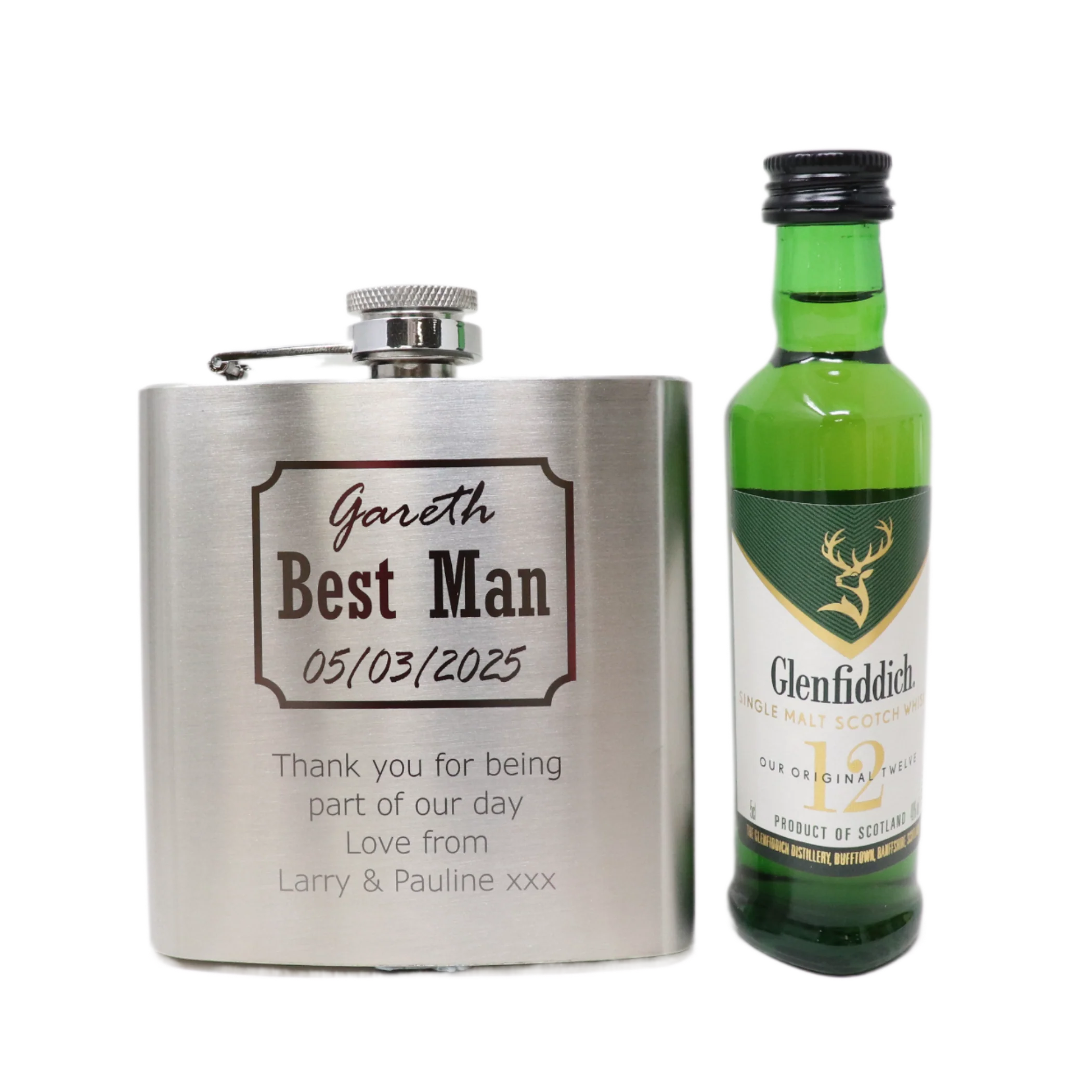 Personalised Silver Best Man Wedding Hip Flask & Miniature Alcohol Gift Set - Image 12